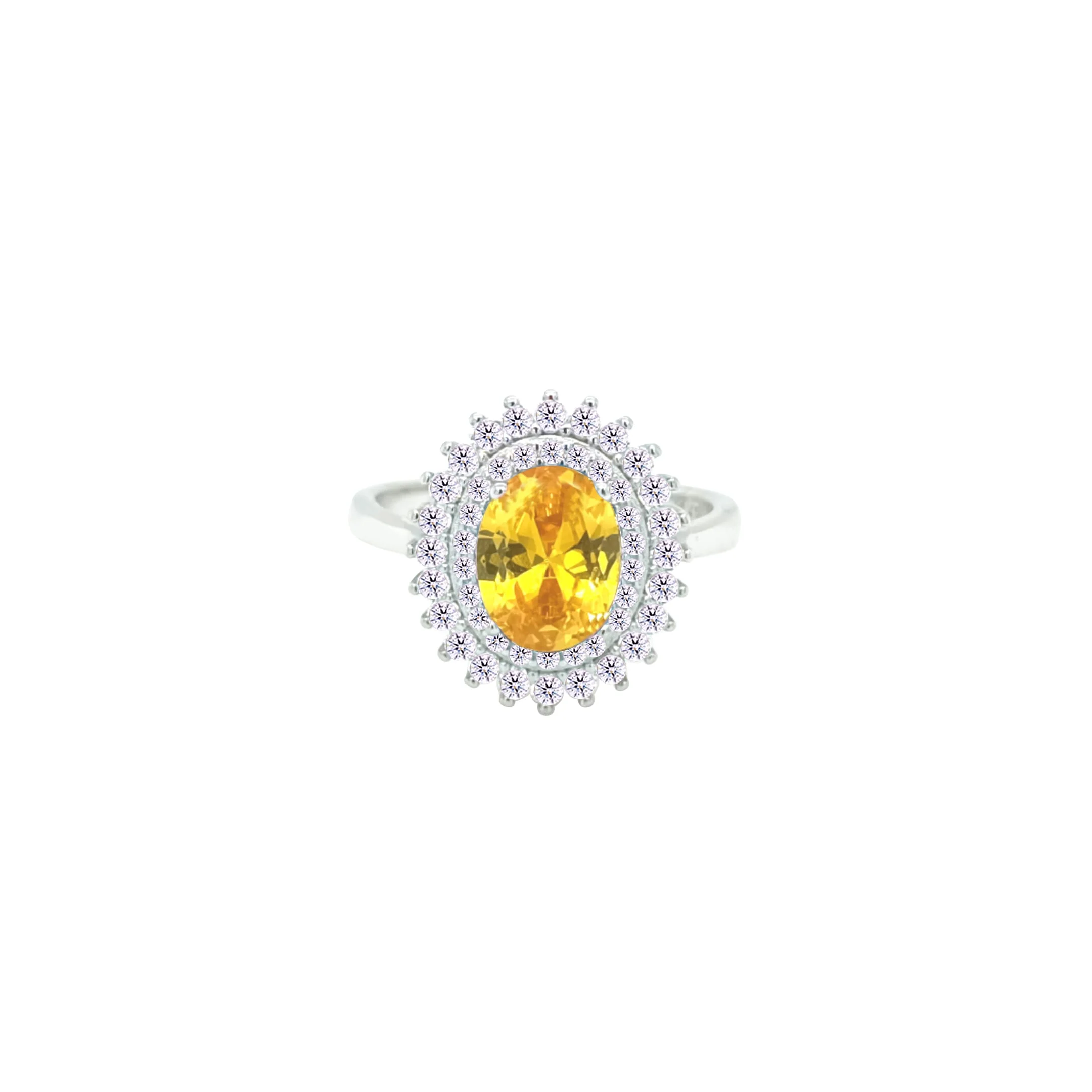 Asfour Crystal Drew Ring With Halo Yellow Oval Design In 925 Sterling Silver-RD0213-WY-9 - Image 2