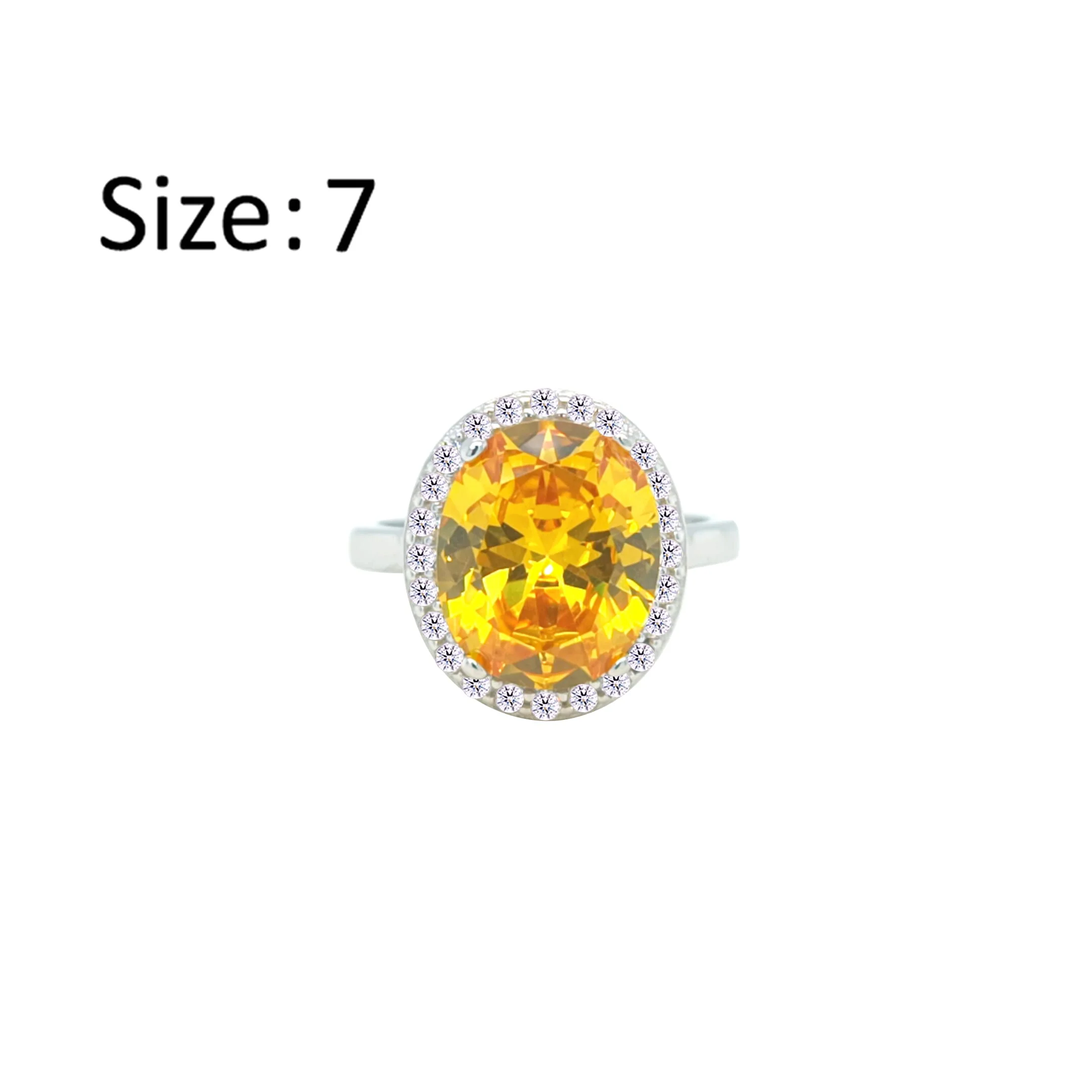 Asfour Crystal Drew Ring With Halo Yellow Oval Design In 925 Sterling Silver-RD0214-Y-7