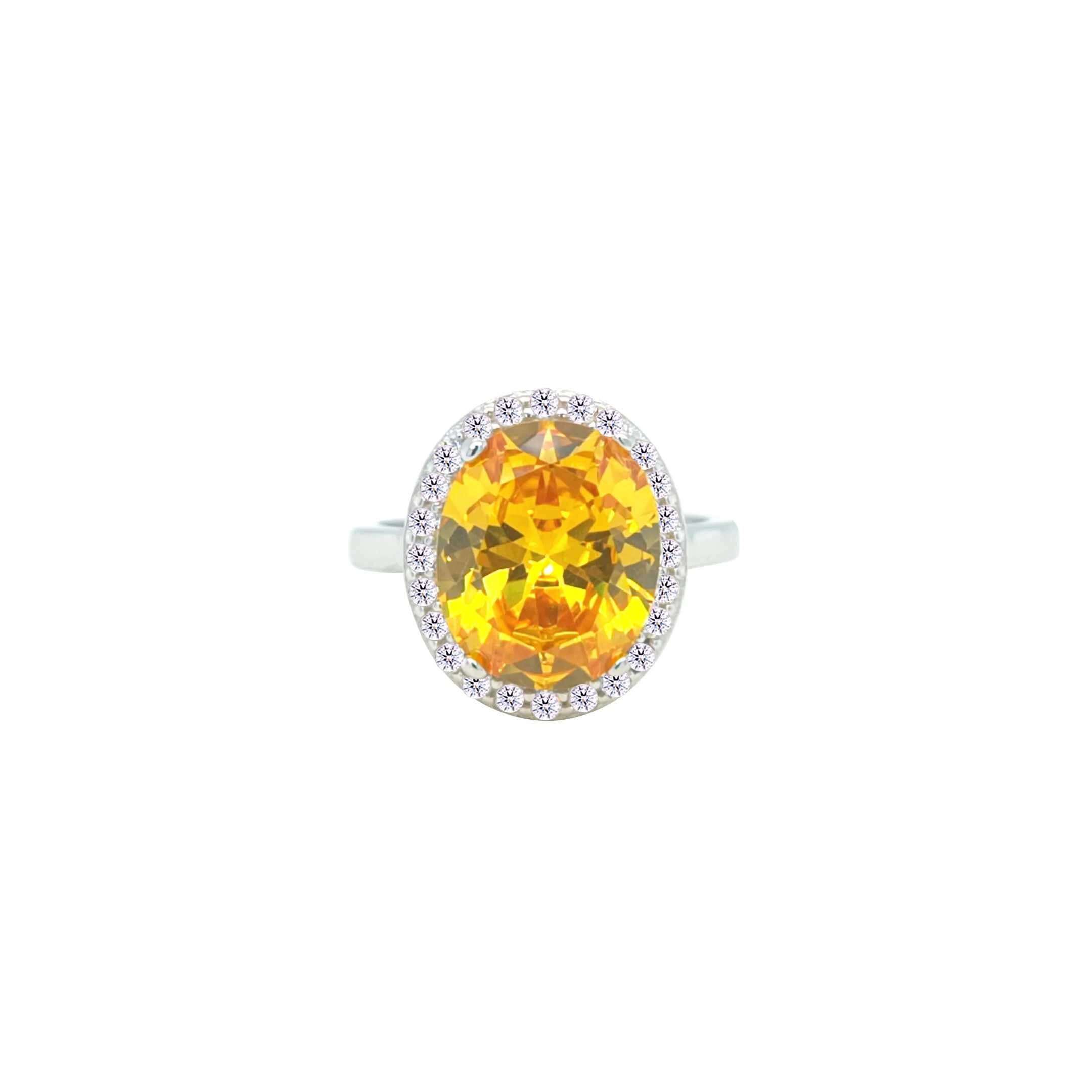 Asfour Crystal Drew Ring With Halo Yellow Oval Design In 925 Sterling Silver-RD0214-Y-8 - Image 2