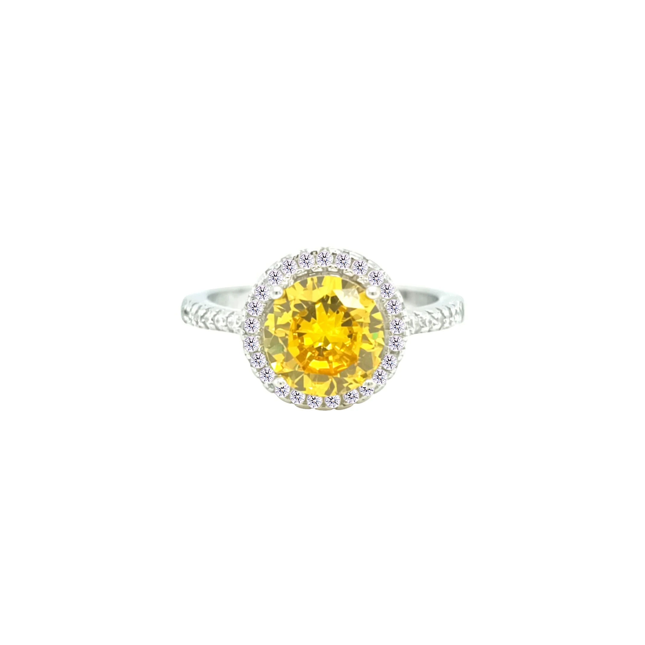 Asfour Crystal Drew Ring With Halo Yellow Round Design In 925 Sterling Silver-RD0209-Y-8 - Image 2