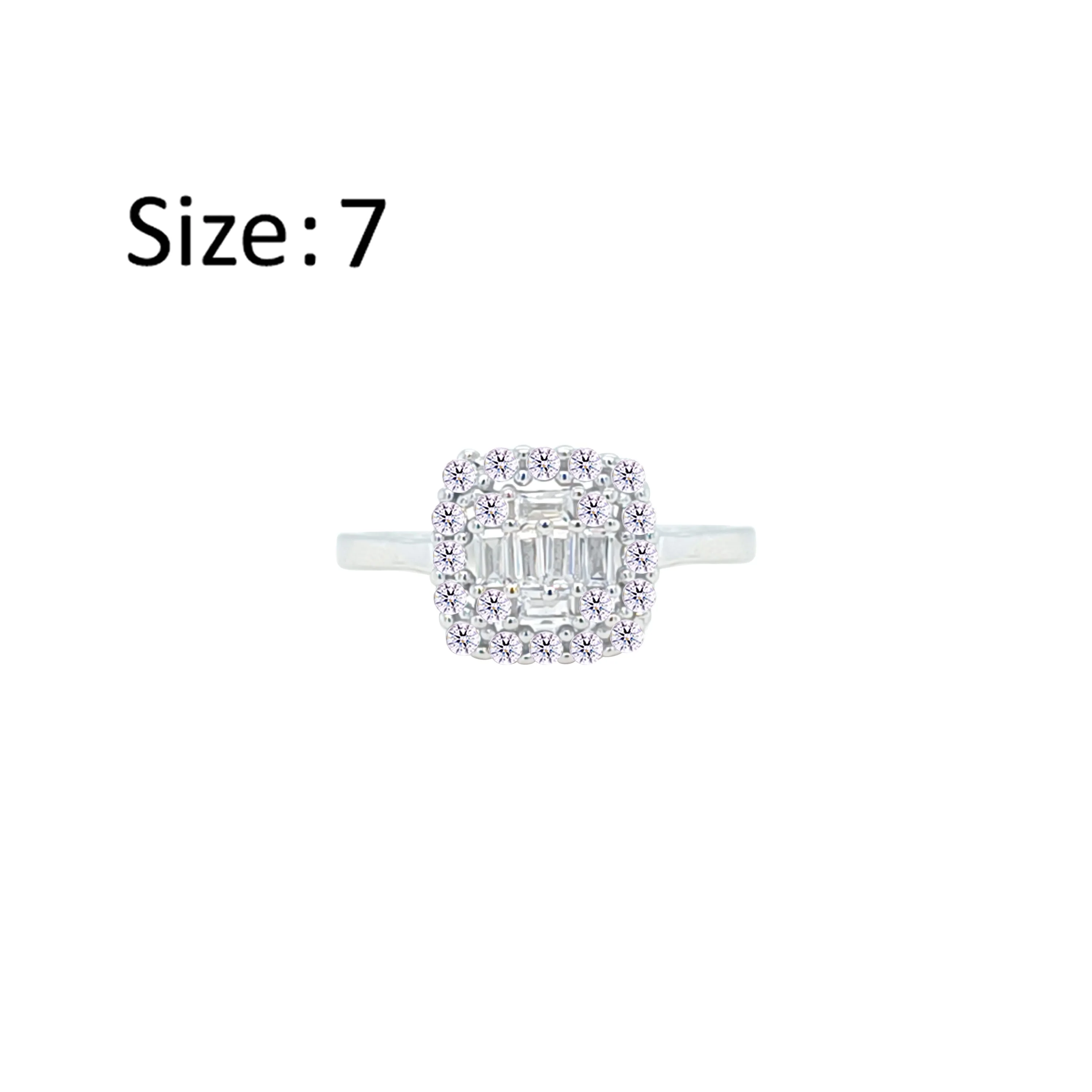 Asfour Crystal Drew Ring With Square Design Inlaid With Zircon In 925 Sterling Silver-RM0122-7