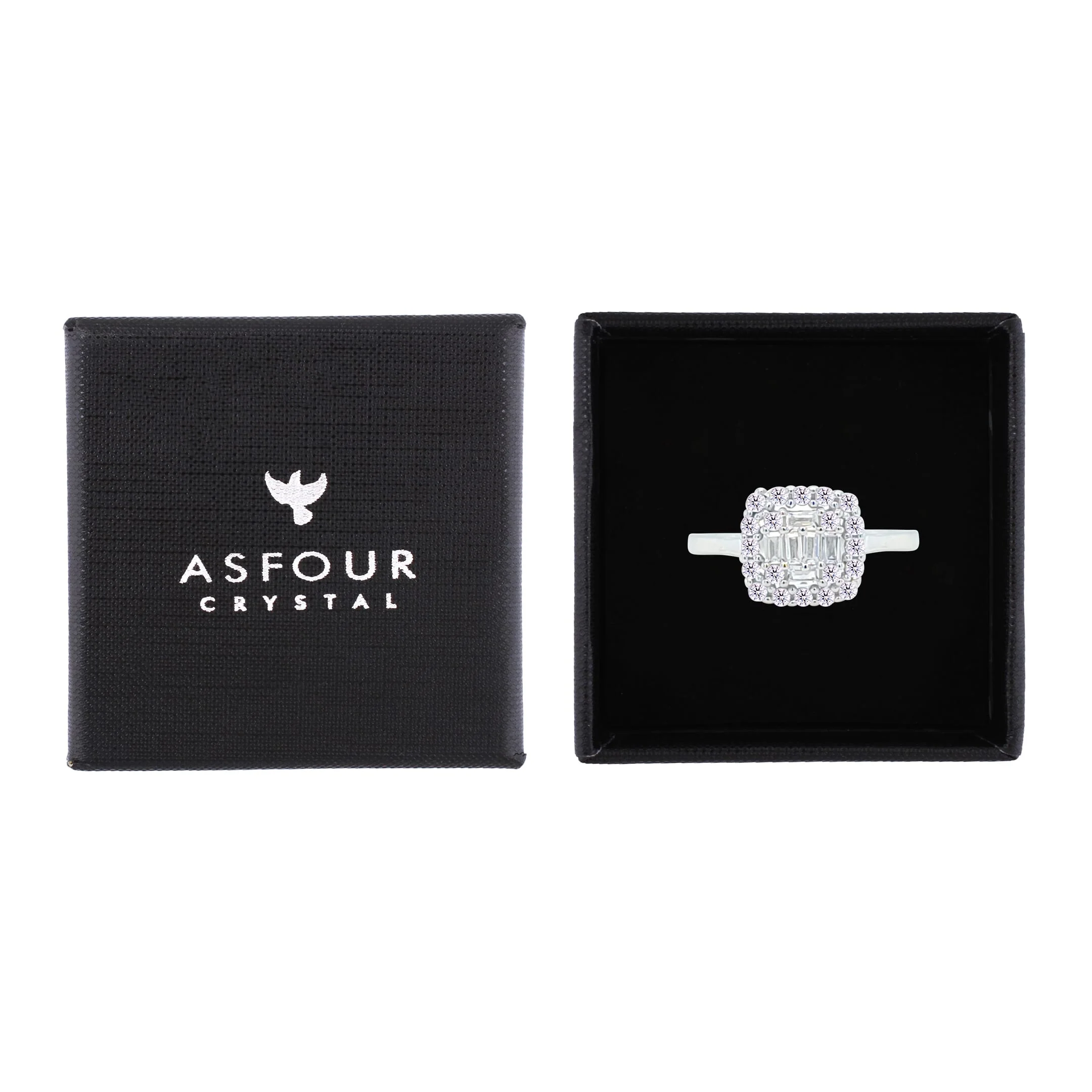 Asfour Crystal Drew Ring With Square Design Inlaid With Zircon In 925 Sterling Silver-RM0122-7 - Image 2