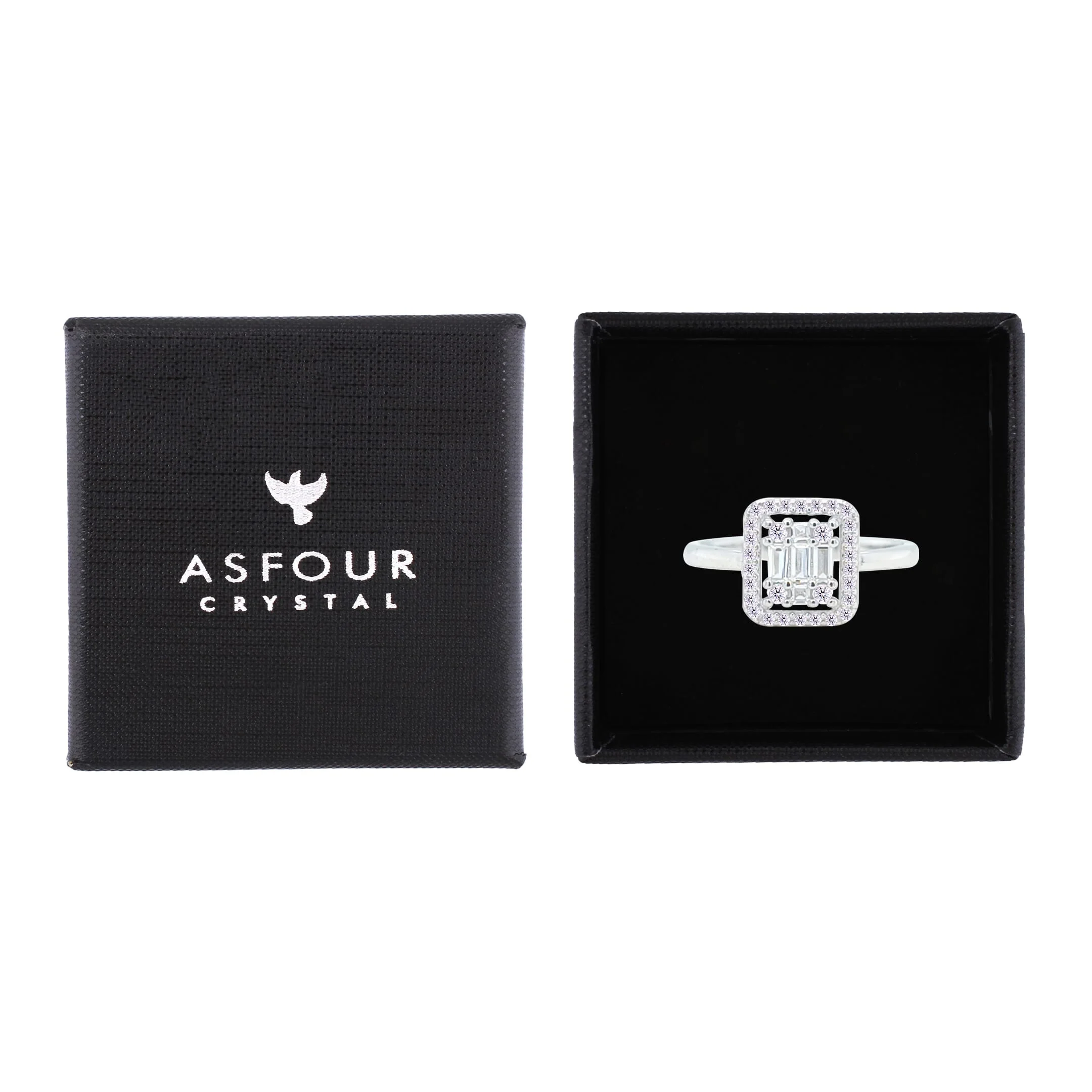 Asfour Crystal Drew Ring With Square Design Inlaid With Zircon In 925 Sterling Silver-RM0124-7 - Image 2