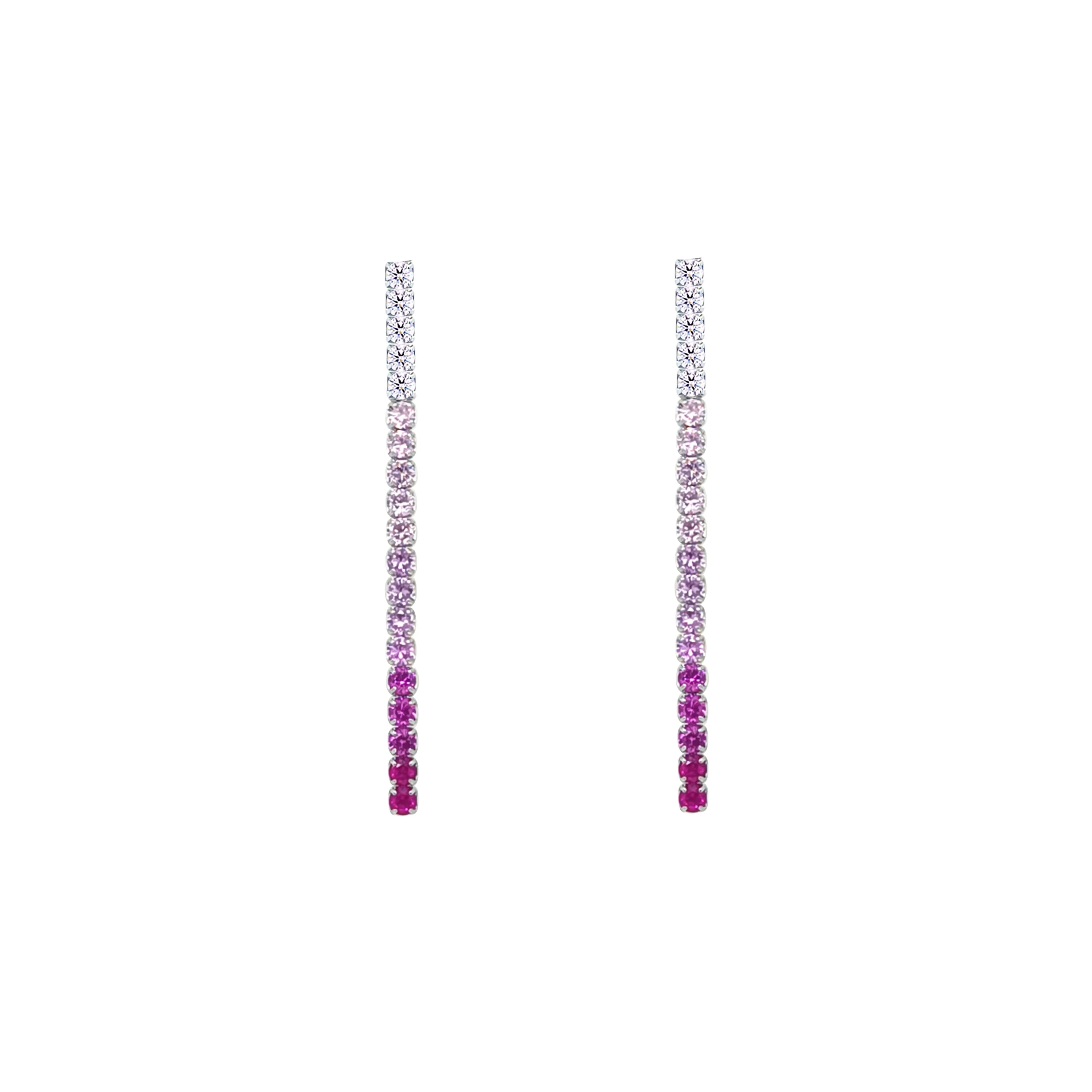 Asfour Crystal Drop Earring With Clear & Fuchsia & Rose Zircon Stones In 925 Sterling Silver-EM0143-FO