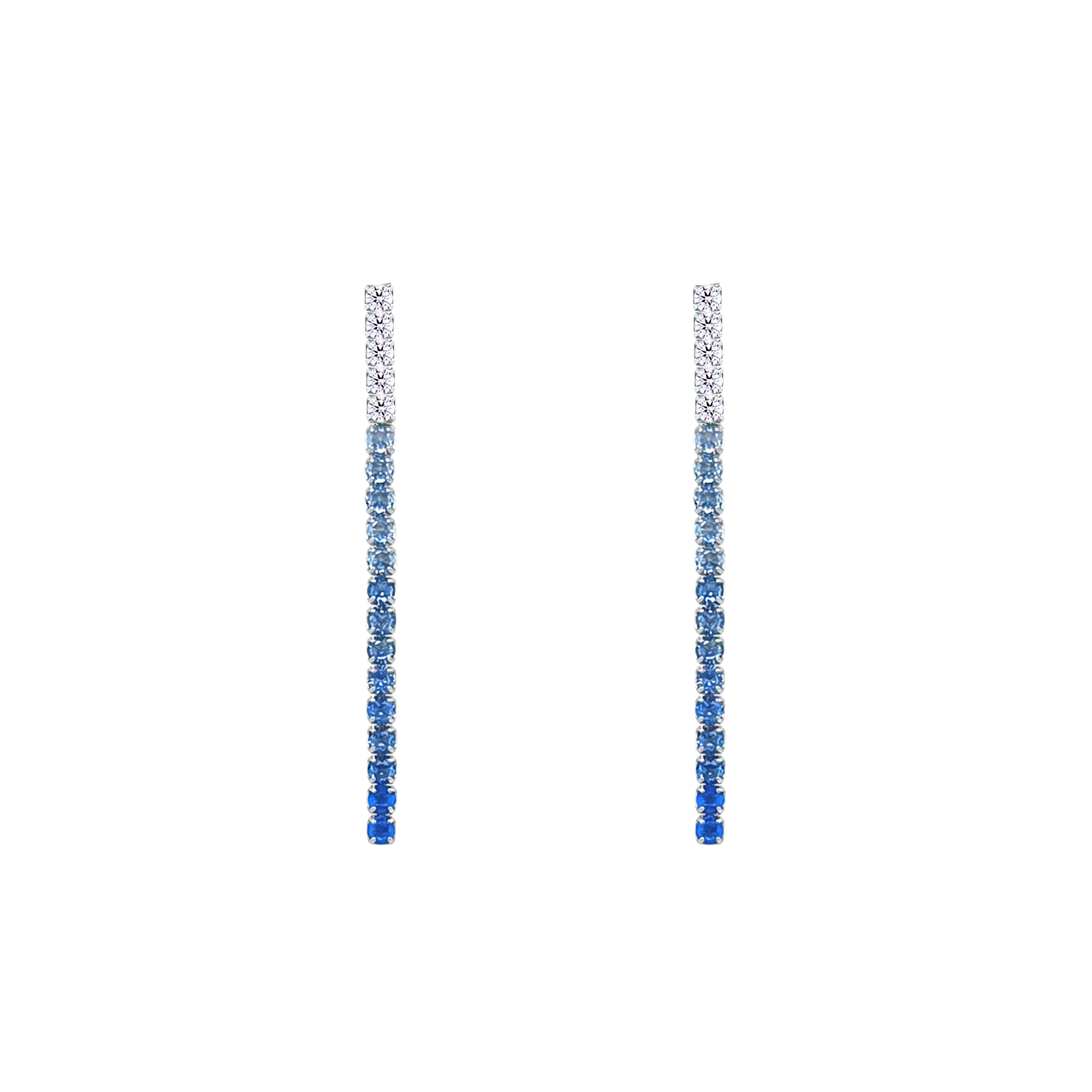 Asfour Crystal Drop Earring With Gradient Aquamarine Zircon Stones In 925 Sterling Silver-EM0143-MXLM