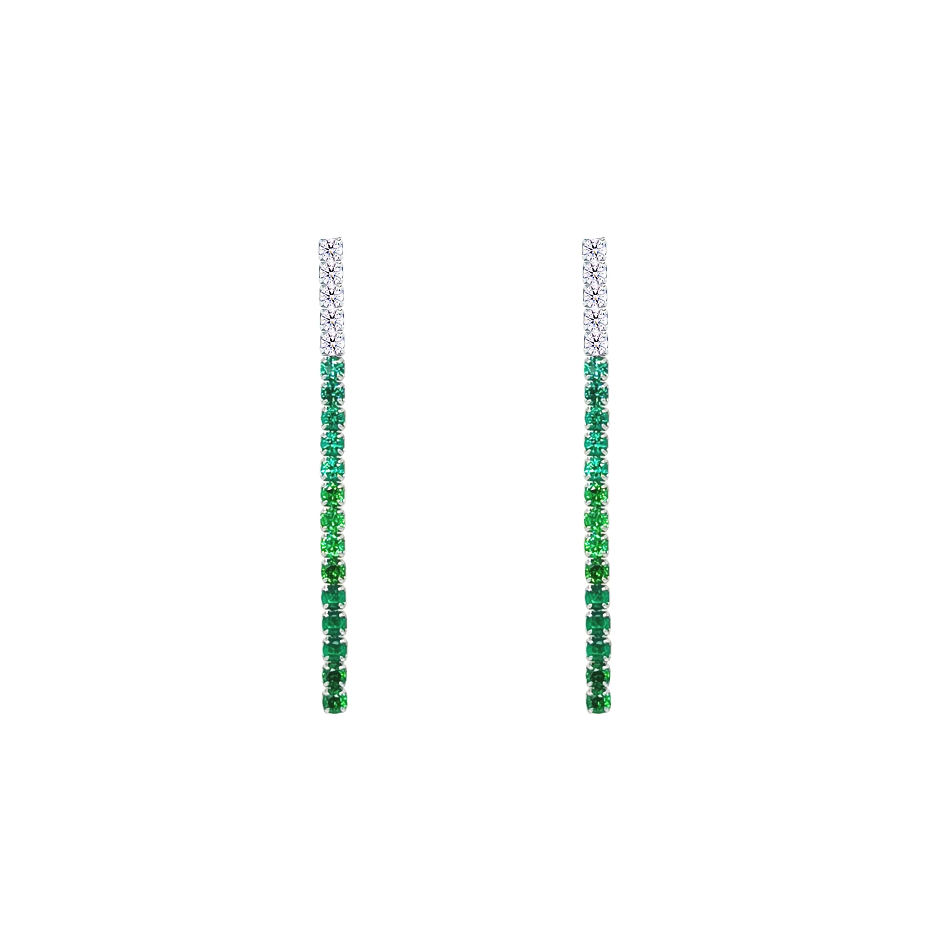 Asfour Crystal Drop Earring With Gradient Emerald Zircon Stones In 925 Sterling Silver-EM0143-GXLG