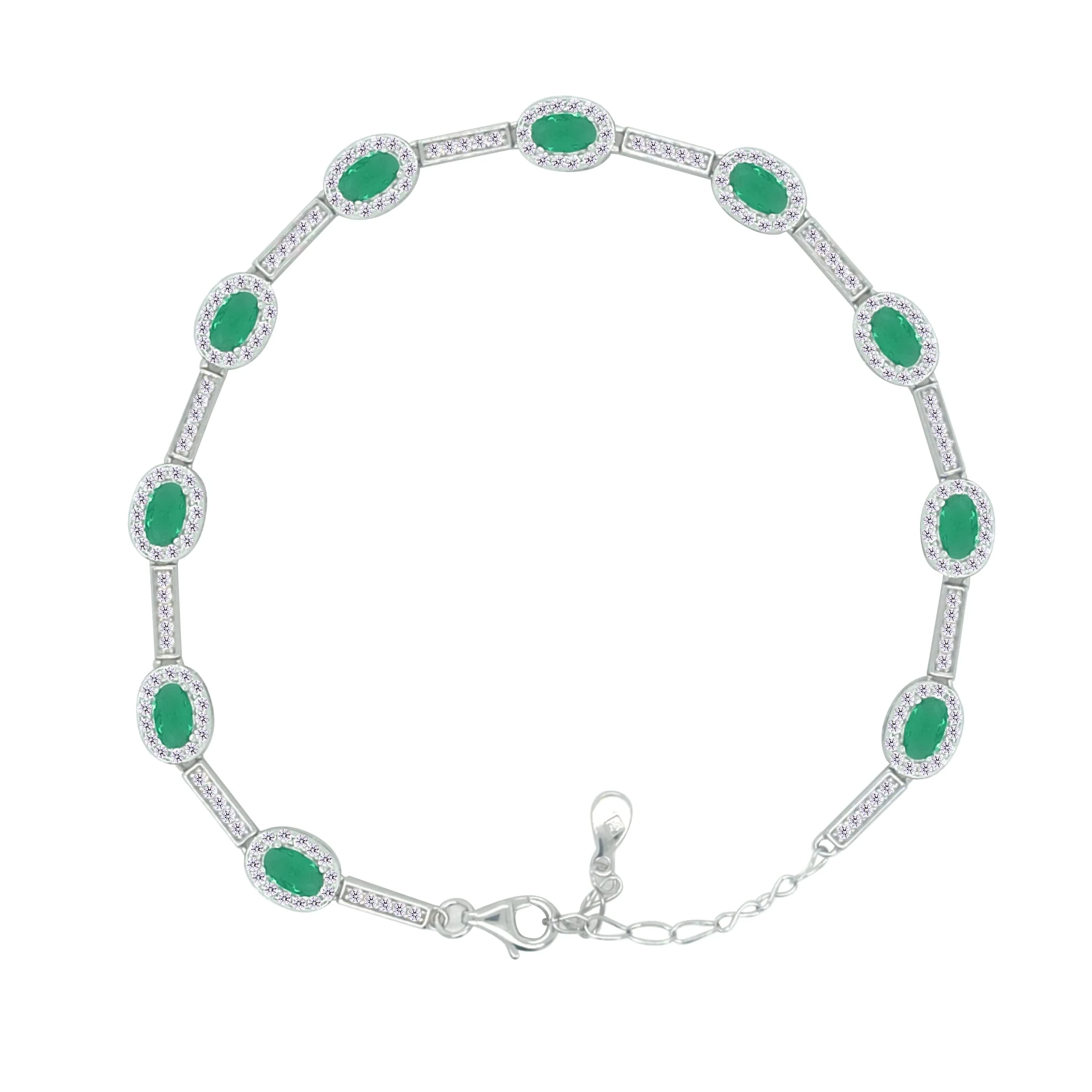 Asfour Crystal Fashion Bracelet With Emerald Oval Design In 925 Sterling Silver-BM0103-WG