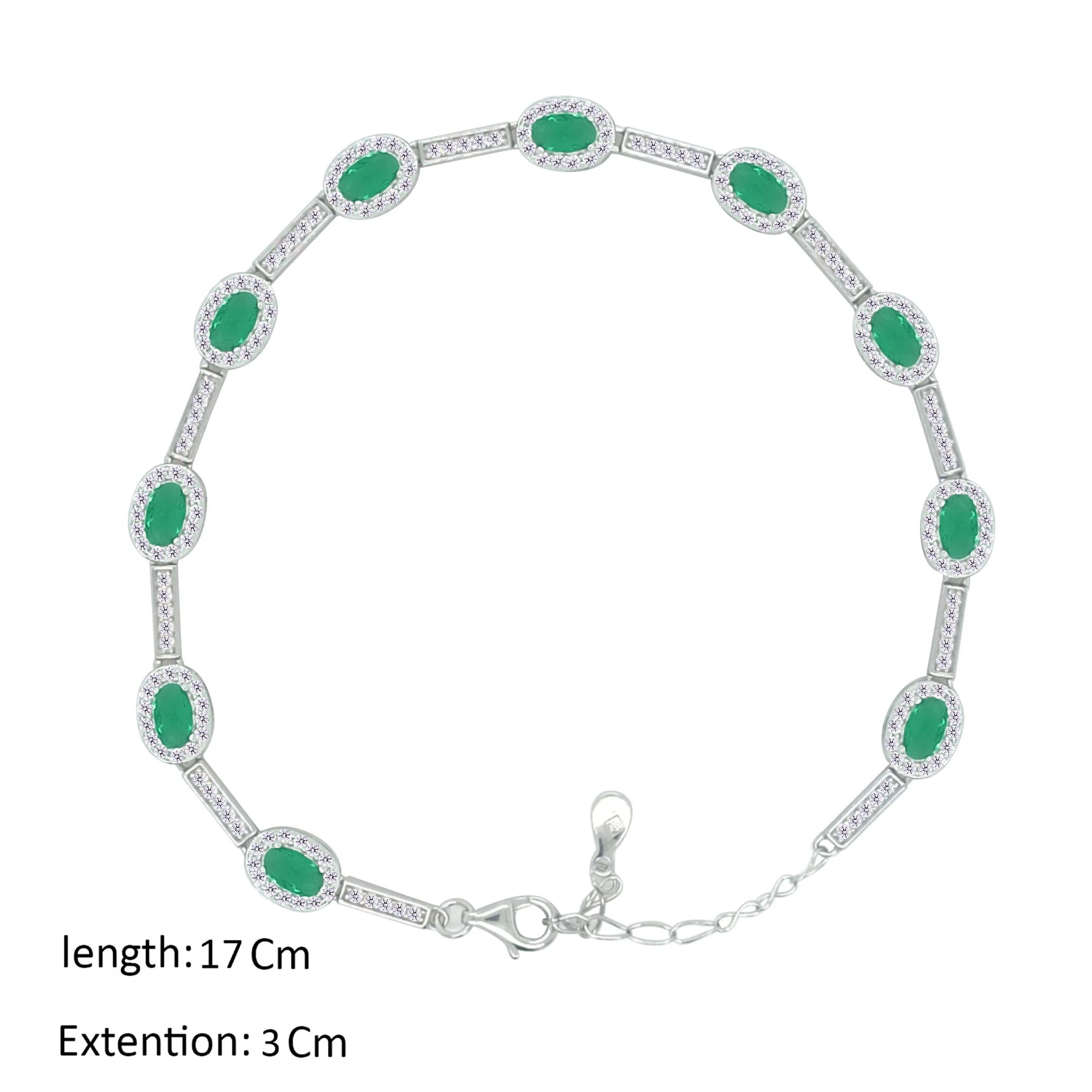 Asfour Crystal Fashion Bracelet With Emerald Oval Design In 925 Sterling Silver-BM0103-WG - Image 2