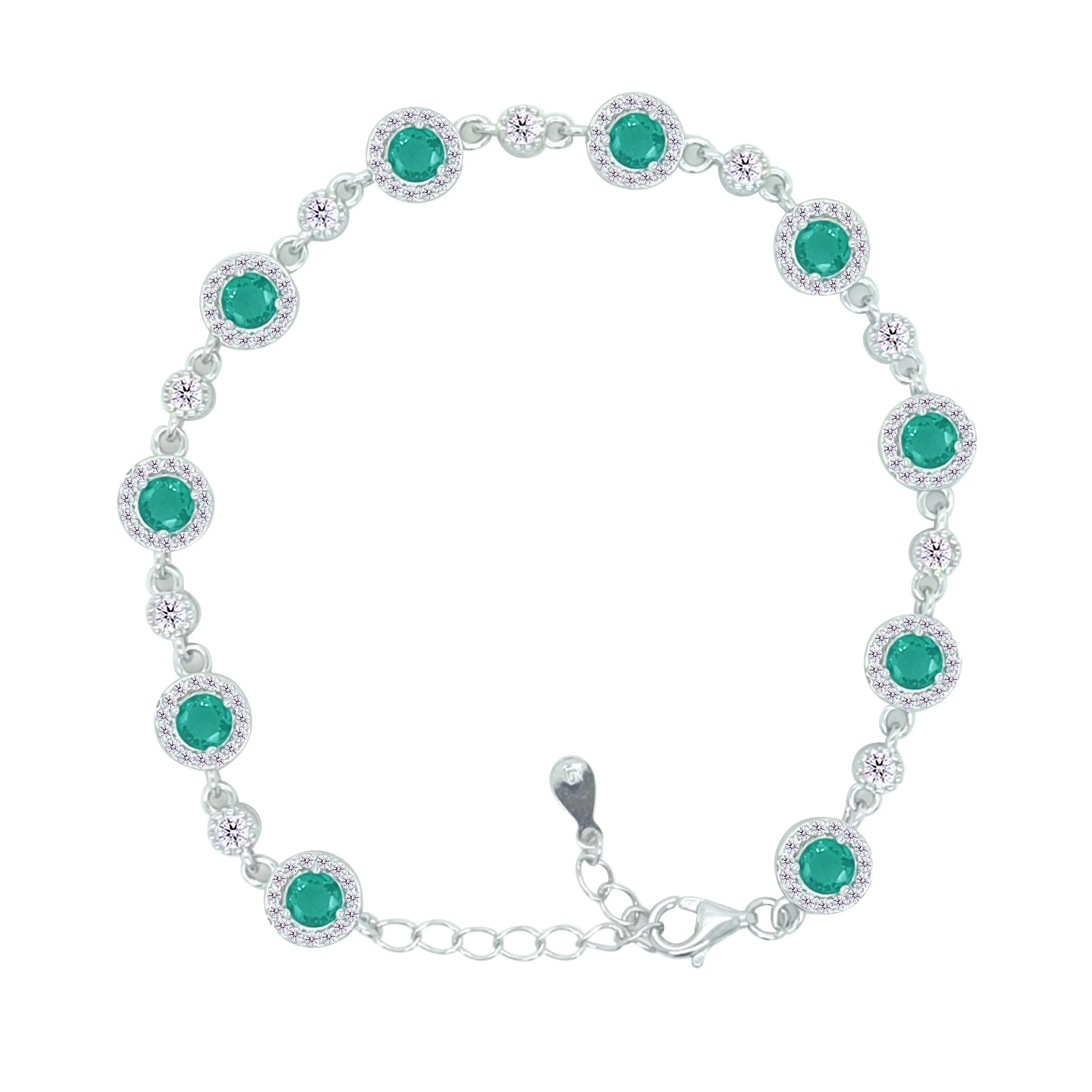 Asfour Crystal Fashion Bracelet With Emerald Round Design In 925 Sterling Silver-BM0102-WG