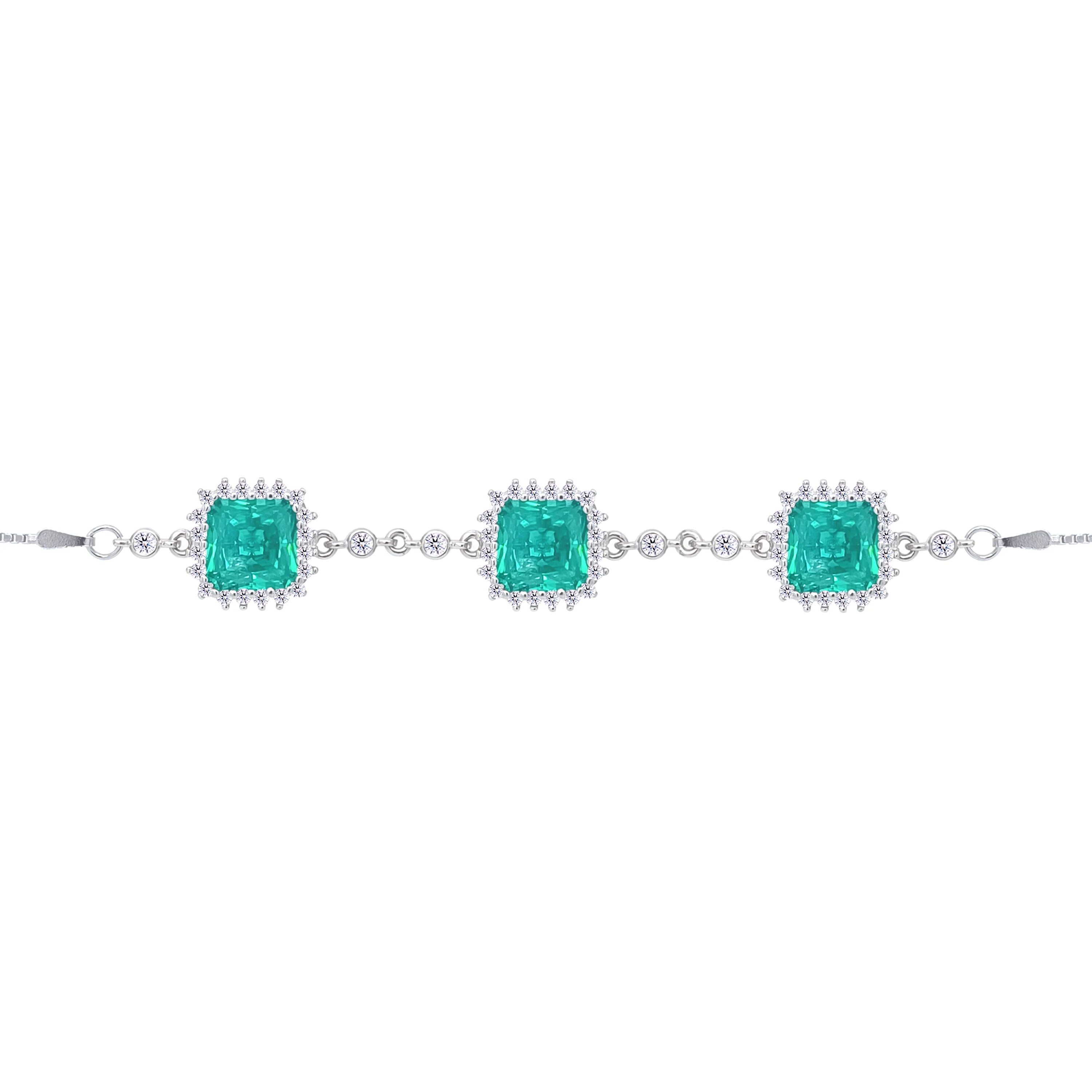 Asfour Crystal Fashion Bracelet With Emerald Squares Stones In 925 Sterling Silver-BD0308-G