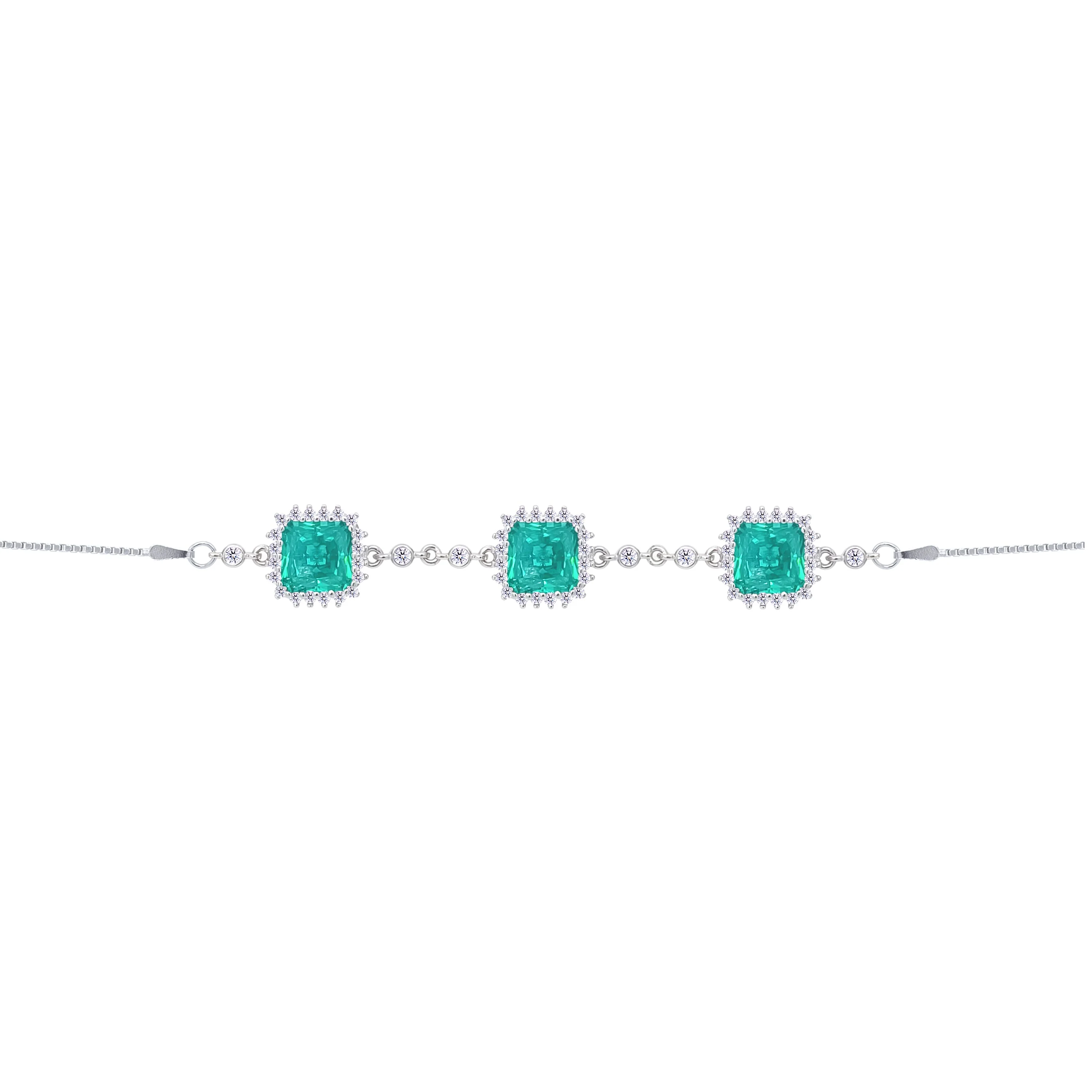 Asfour Crystal Fashion Bracelet With Emerald Squares Stones In 925 Sterling Silver-BD0308-G - Image 2