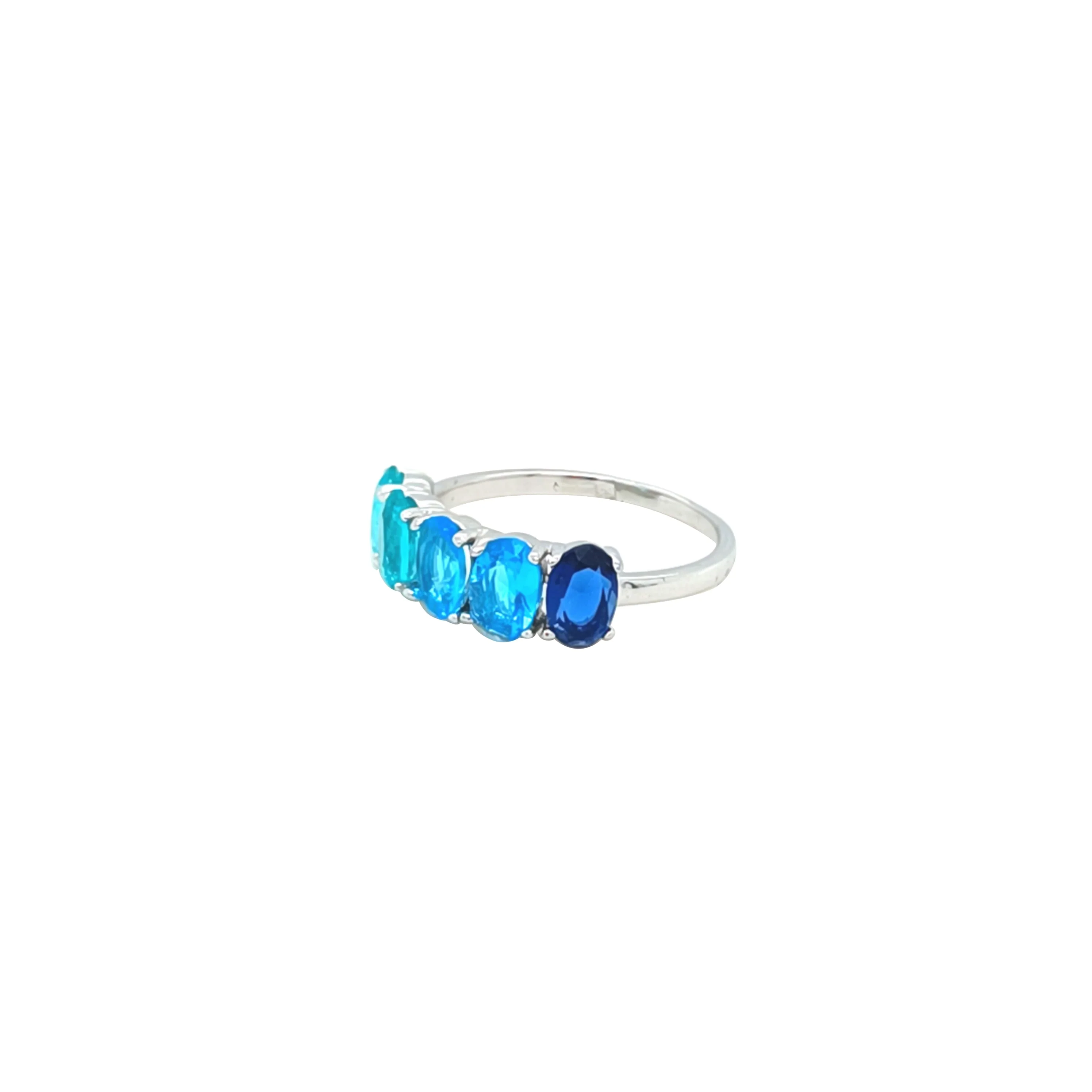 Asfour Crystal Fashion Ring With Blue & Gradient Aquamarine Oval Stones In 925 Sterling Silver-RM0167-MB-8 - Image 2