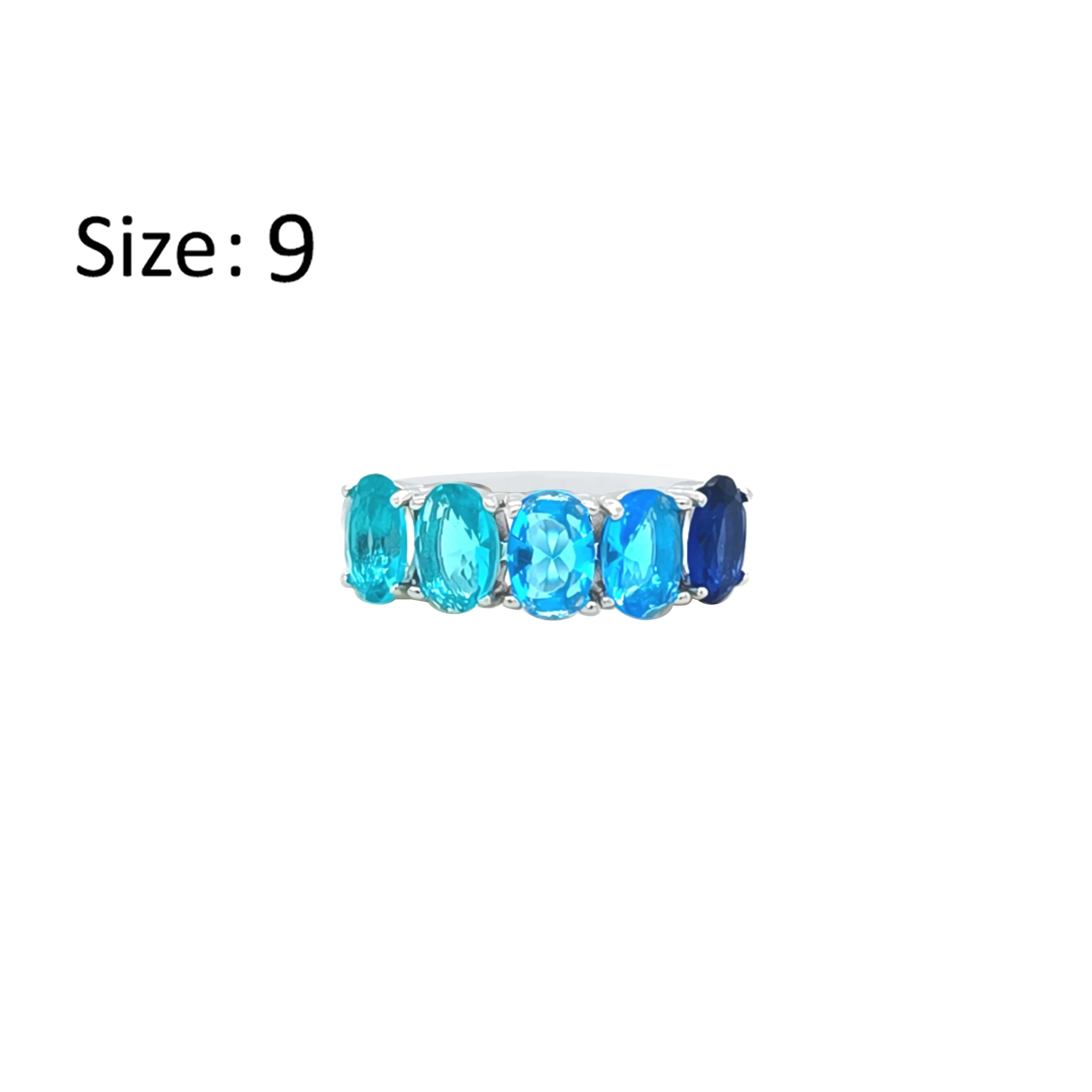 Asfour Crystal Fashion Ring With Blue & Gradient Aquamarine Oval Stones In 925 Sterling Silver-RM0167-MB-9