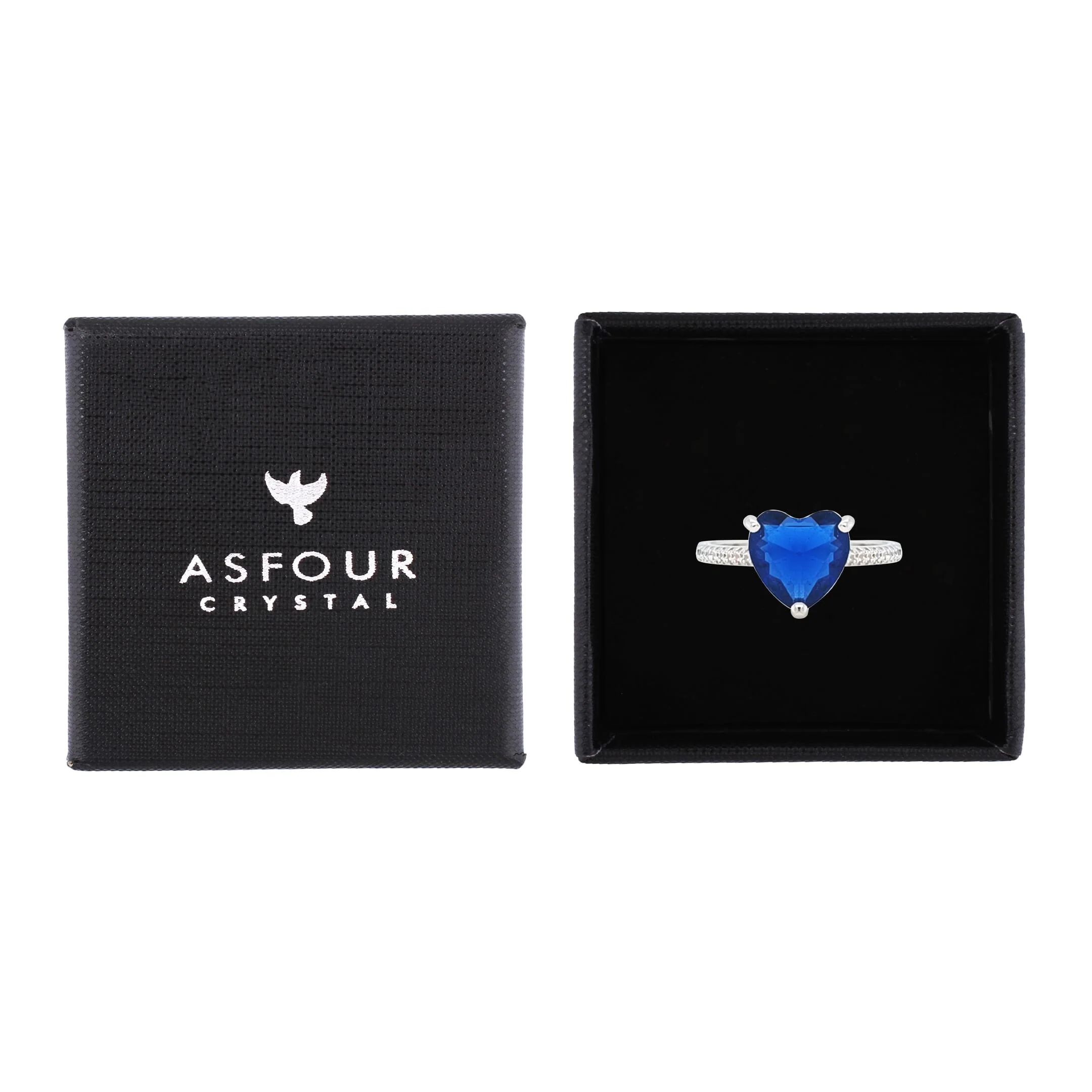 Asfour Crystal Fashion Ring With Blue Heart Design In 925 Sterling Silver-RM0149-B-7 - Image 2