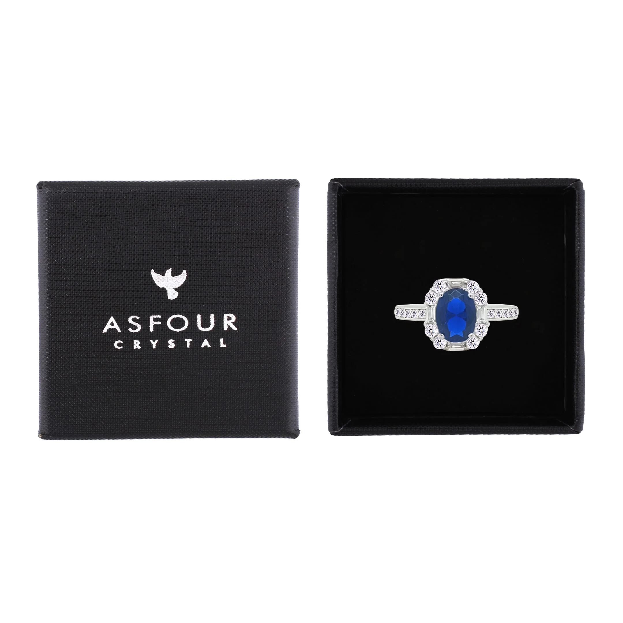 Asfour Crystal Fashion Ring With Blue Oval Design In 925 Sterling Silver-RM0156-B-8 - Image 2