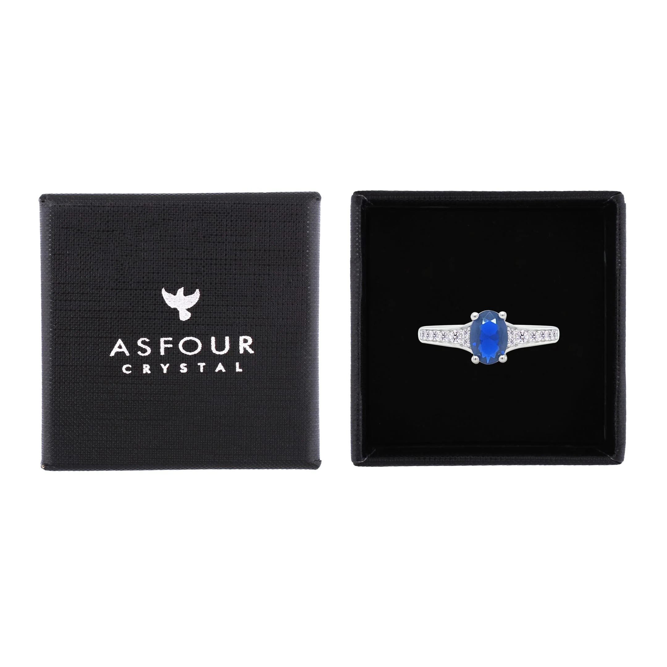 Asfour Crystal Fashion Ring With Blue Oval Design In 925 Sterling Silver-RM0157-B-8 - Image 2