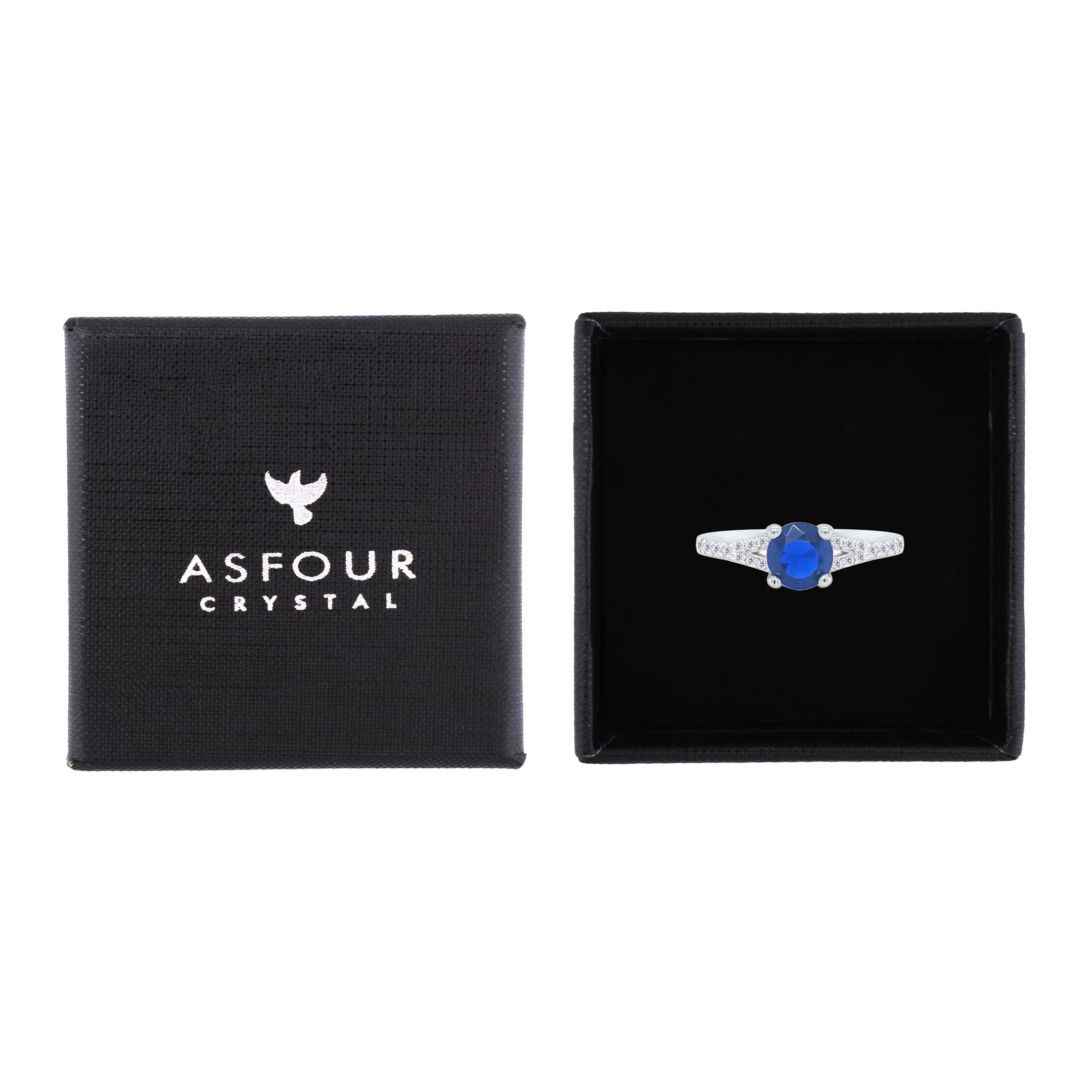 Asfour Crystal Fashion Ring With Blue Round Design In 925 Sterling Silver-RM0143-B-9 - Image 2