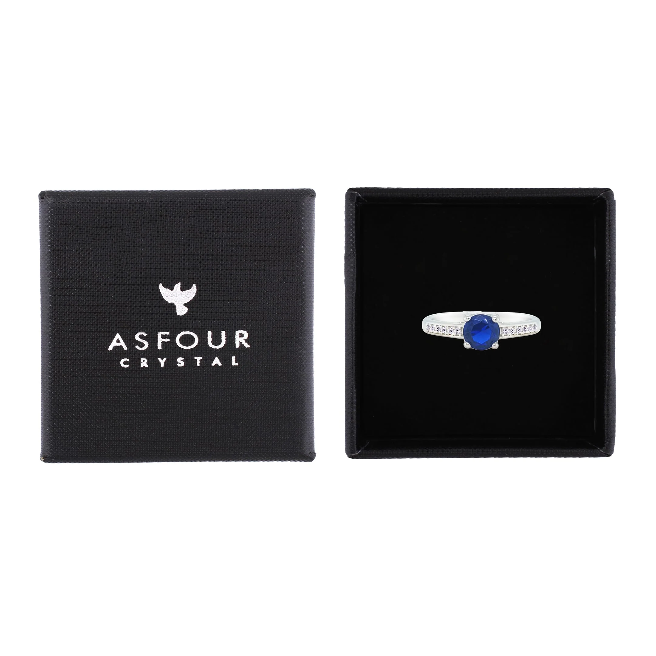 Asfour Crystal Fashion Ring With Blue Round Design In 925 Sterling Silver-RM0144-B-8 - Image 2