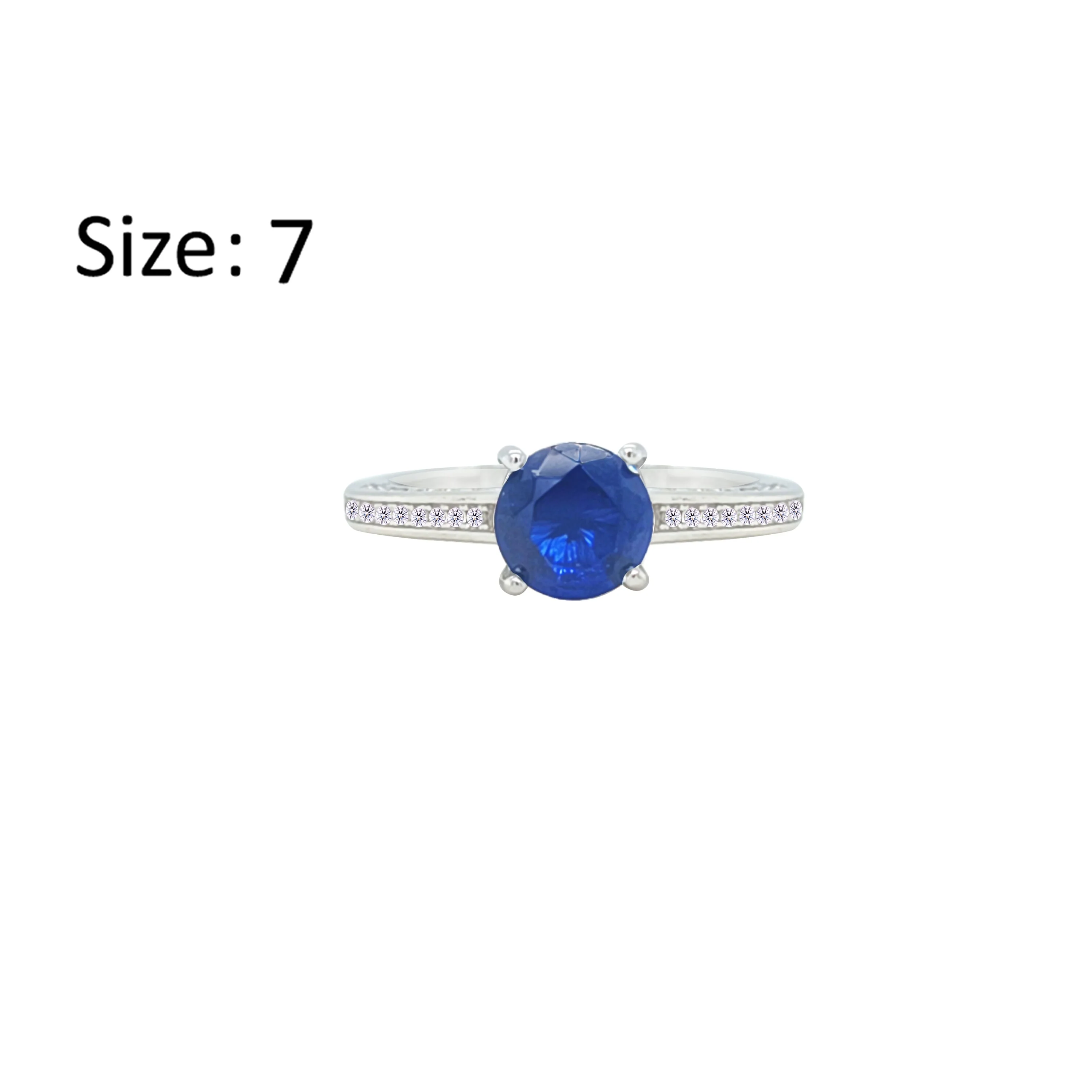 Asfour Crystal Fashion Ring With Blue Round Design In 925 Sterling Silver-RM0146-B-7