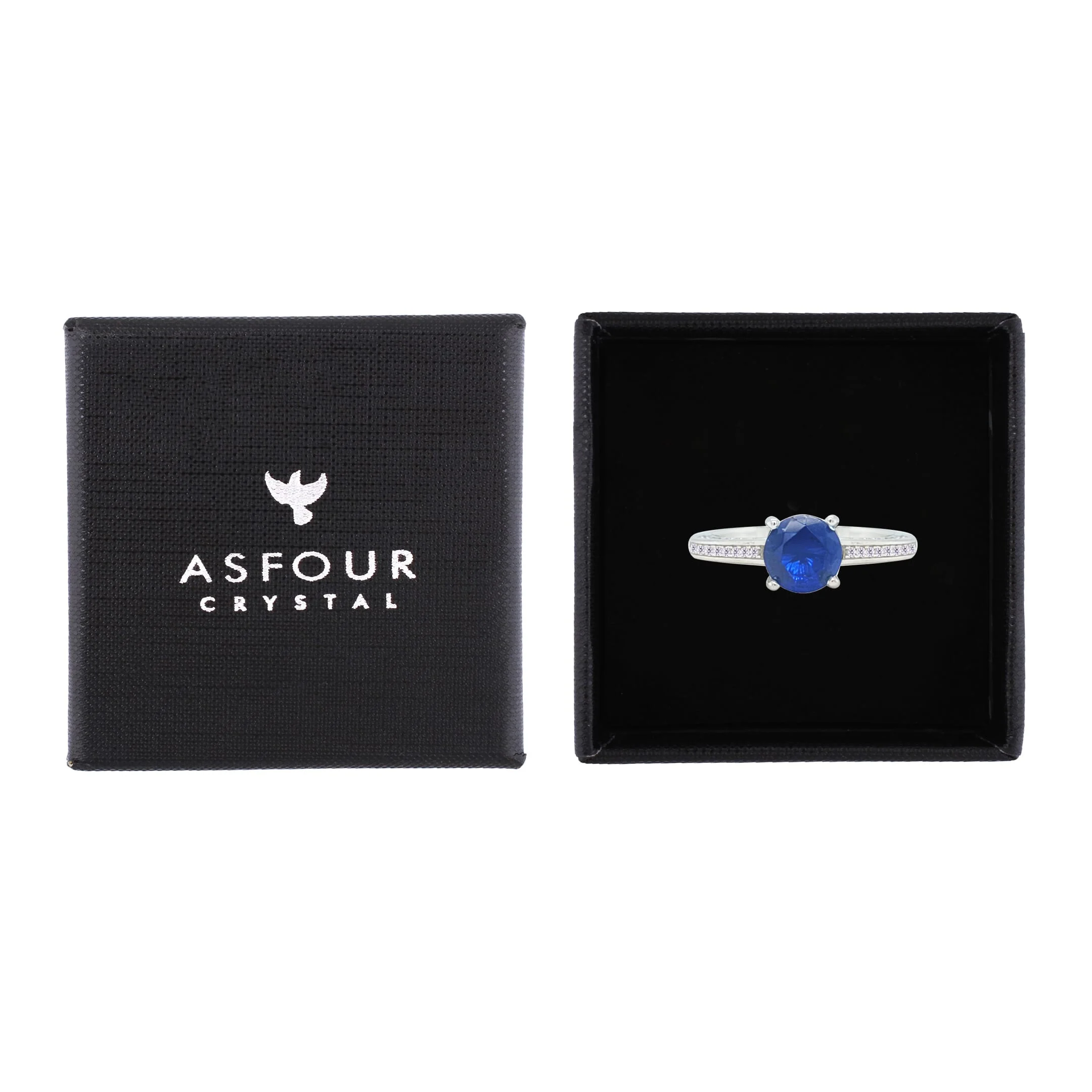 Asfour Crystal Fashion Ring With Blue Round Design In 925 Sterling Silver-RM0146-B-9 - Image 2