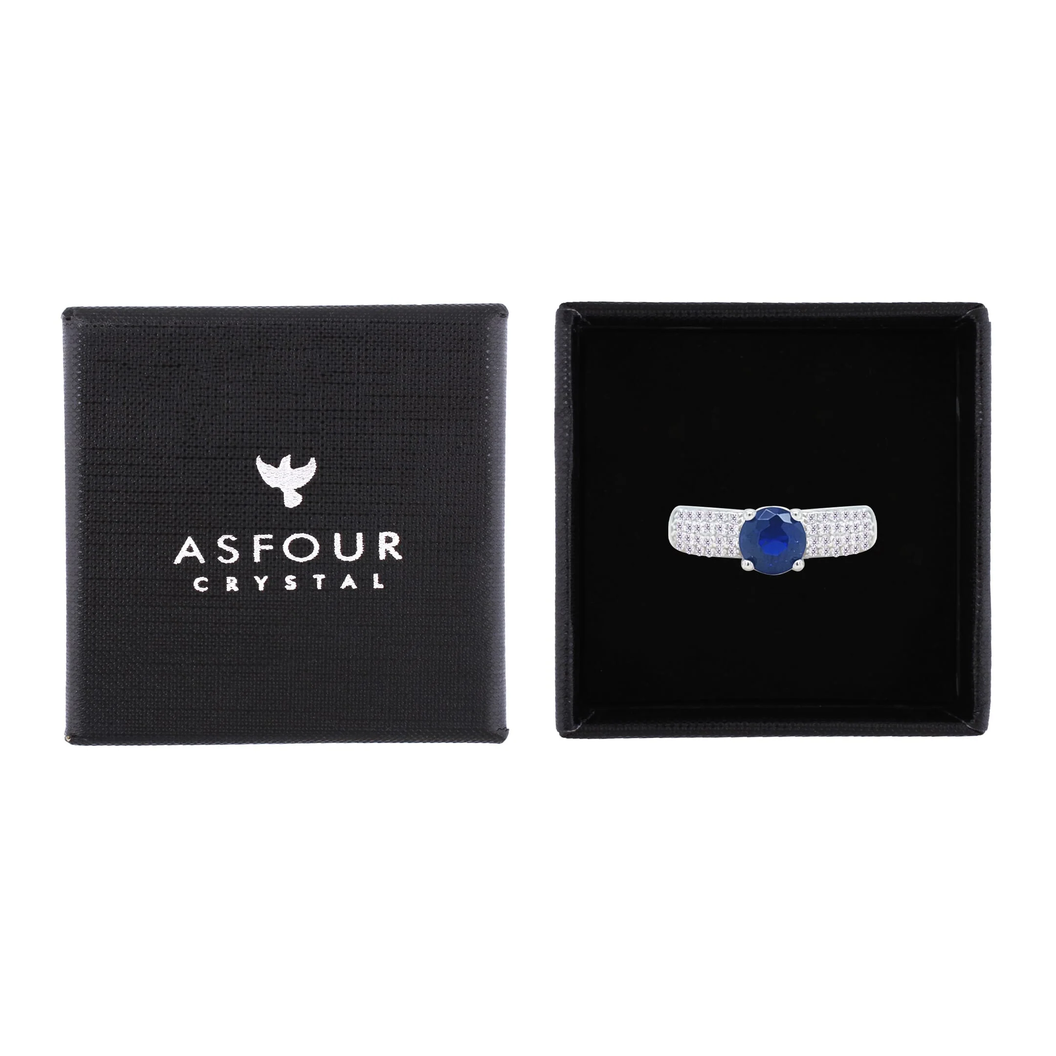 Asfour Crystal Fashion Ring With Blue Round Design Inlaid With Zircon In 925 Sterling Silver-RM0138-WB-8 - Image 2