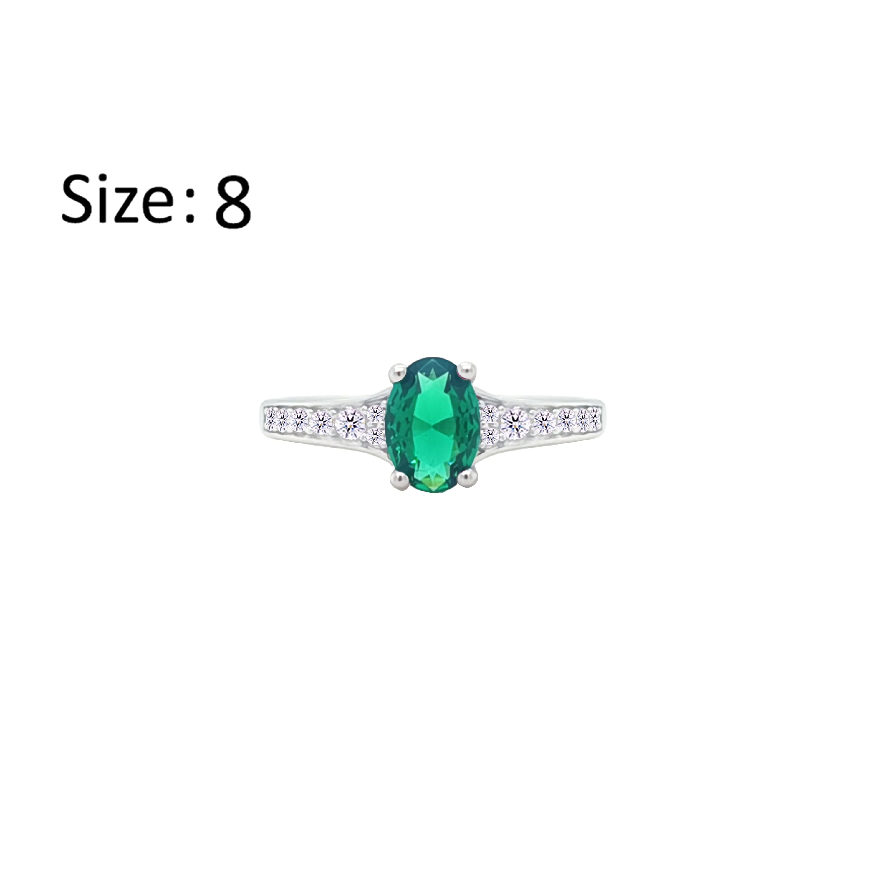 Asfour Crystal Fashion Ring With Emerald Green Oval Design In 925 Sterling Silver-RM0157-G-8