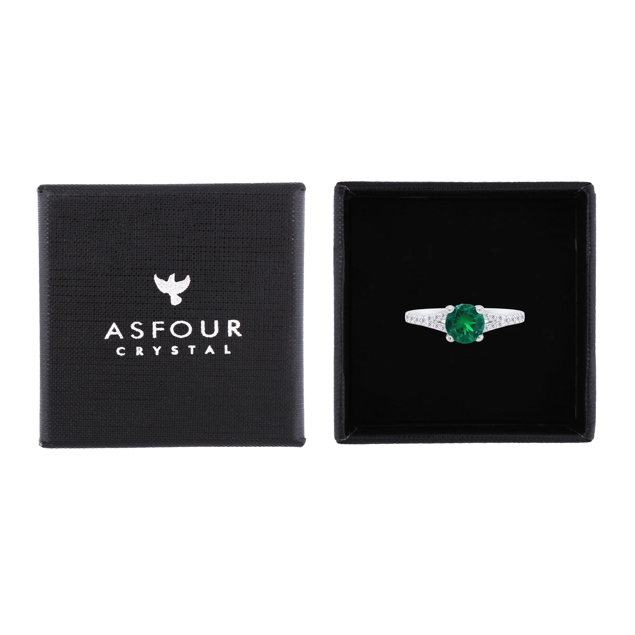 Asfour Crystal Fashion Ring With Emerald Green Round Design In 925 Sterling Silver-RM0143-G-9 - Image 2