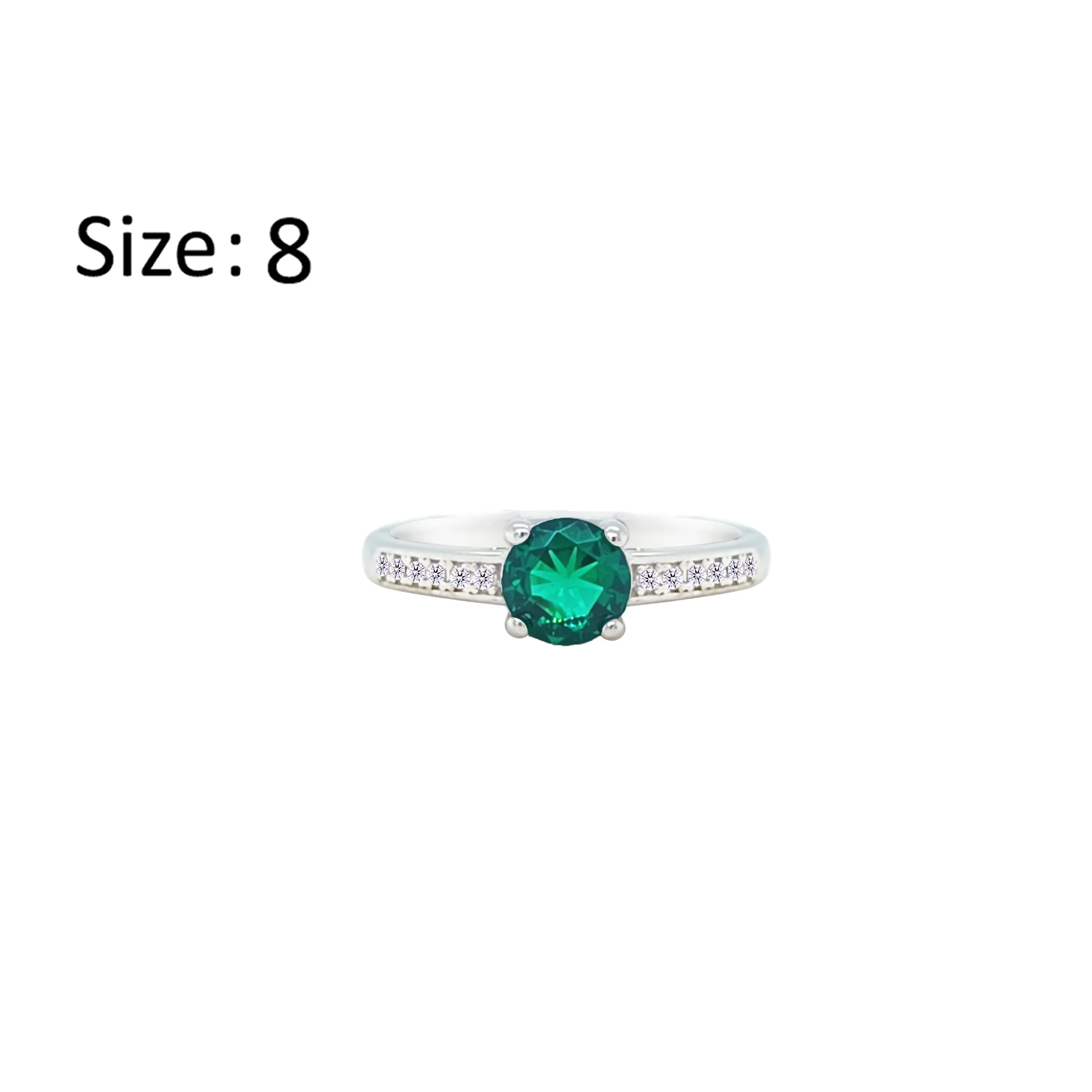 Asfour Crystal Fashion Ring With Emerald Green Round Design In 925 Sterling Silver-RM0144-G-8