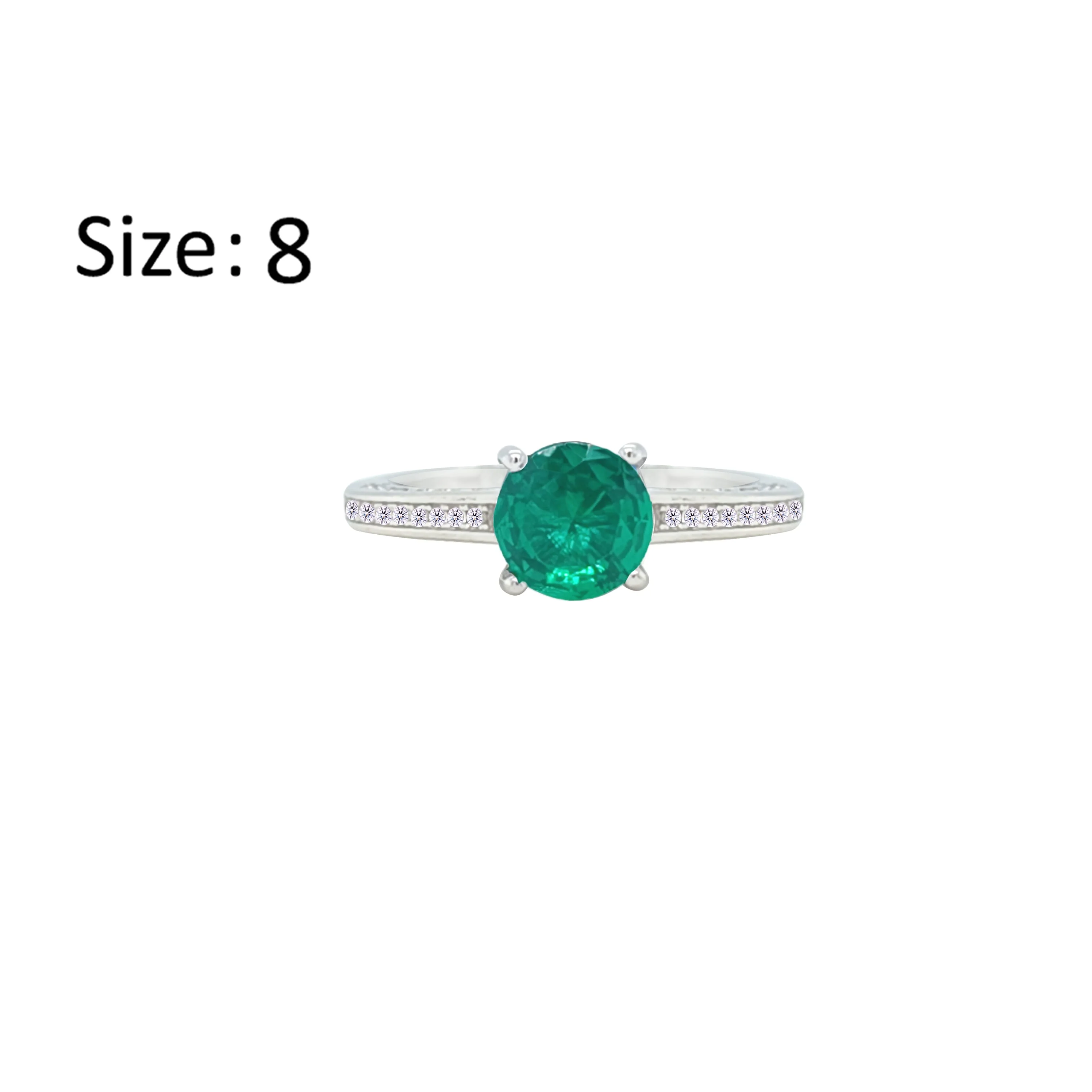 Asfour Crystal Fashion Ring With Emerald Green Round Design In 925 Sterling Silver-RM0146-G-8