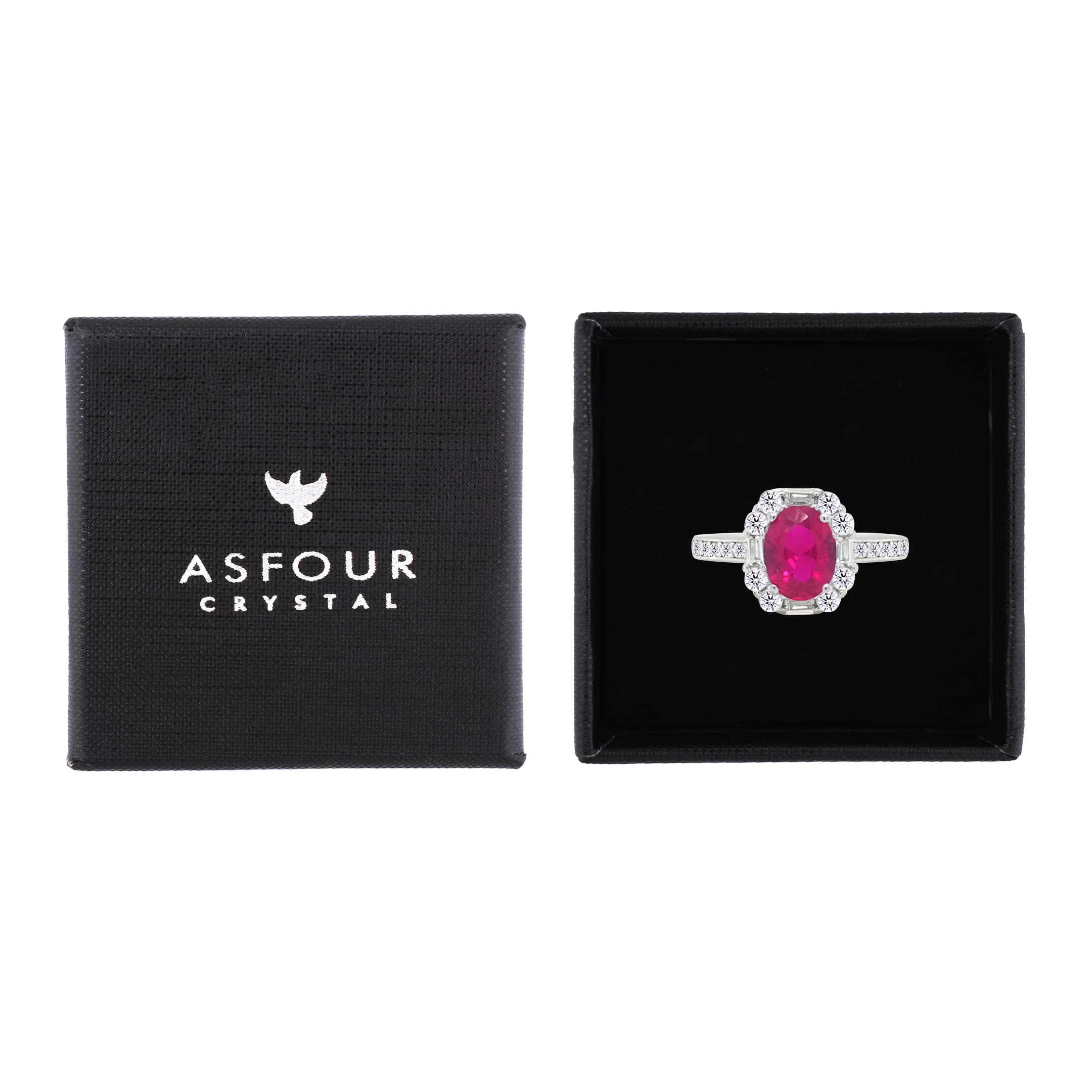 Asfour Crystal Fashion Ring With Fuchsia Oval Design In 925 Sterling Silver-RM0156-F-8 - Image 2