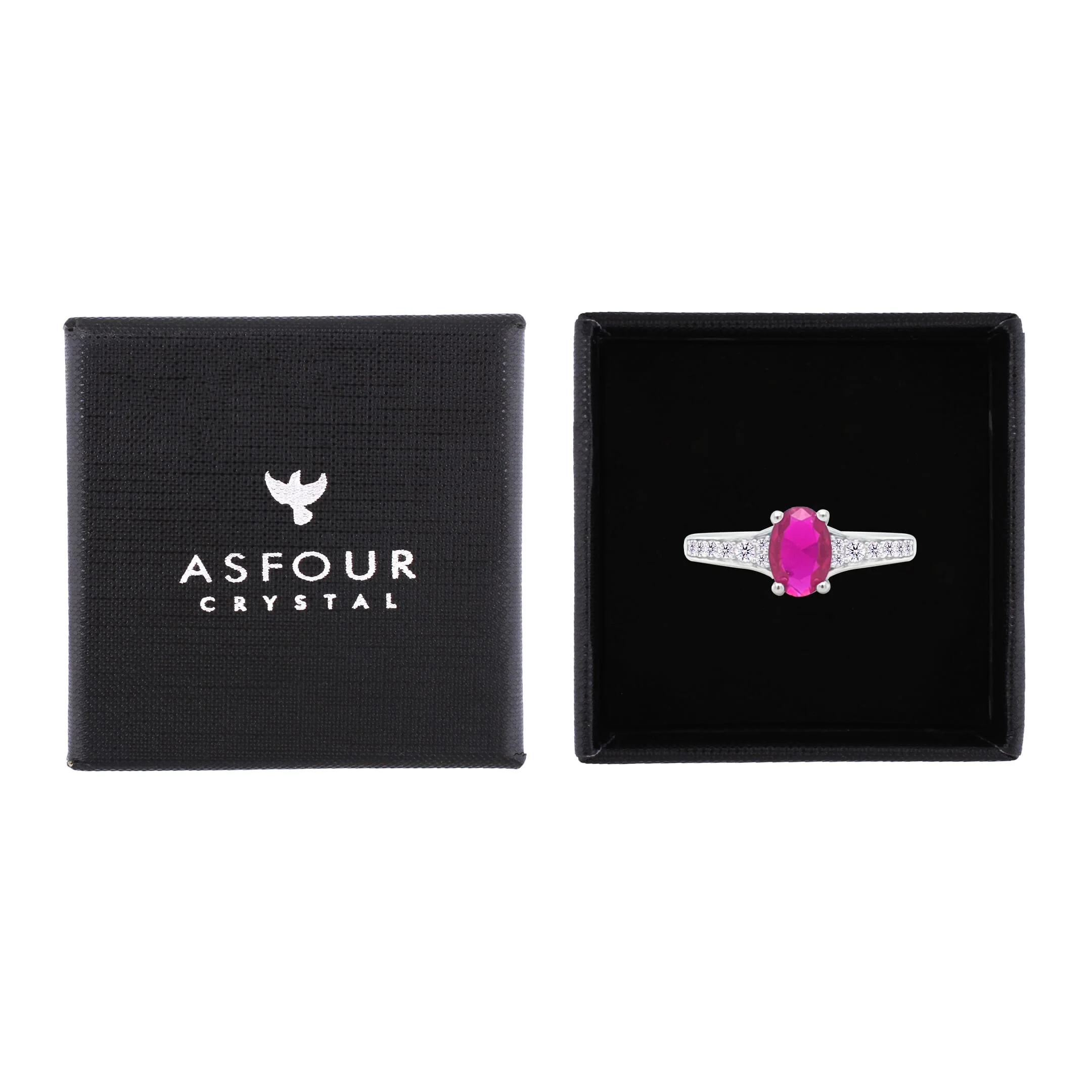 Asfour Crystal Fashion Ring With Fuchsia Oval Design In 925 Sterling Silver-RM0157-F-9 - Image 2