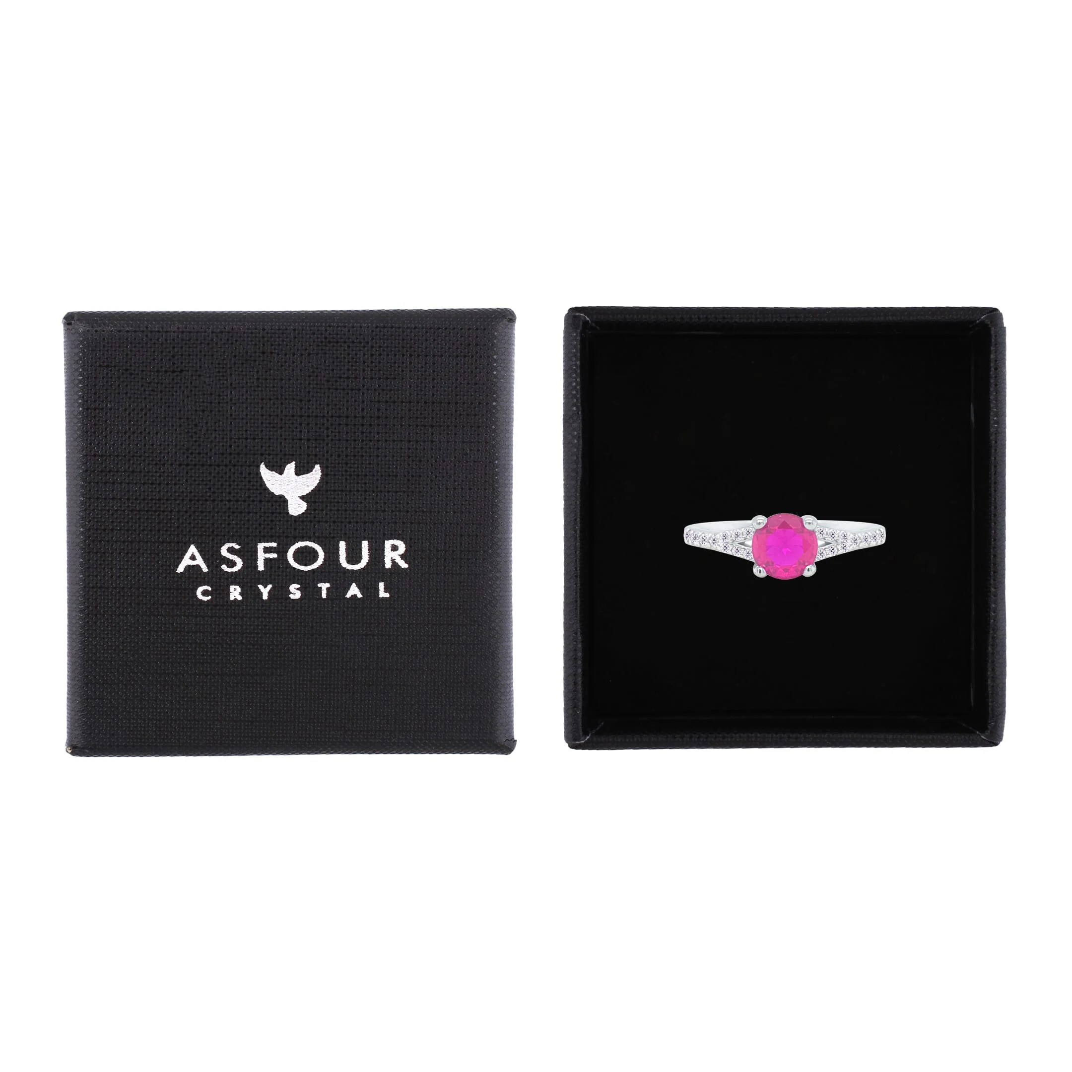 Asfour Crystal Fashion Ring With Fuchsia Round Design In 925 Sterling Silver-RM0143-F-8 - Image 2