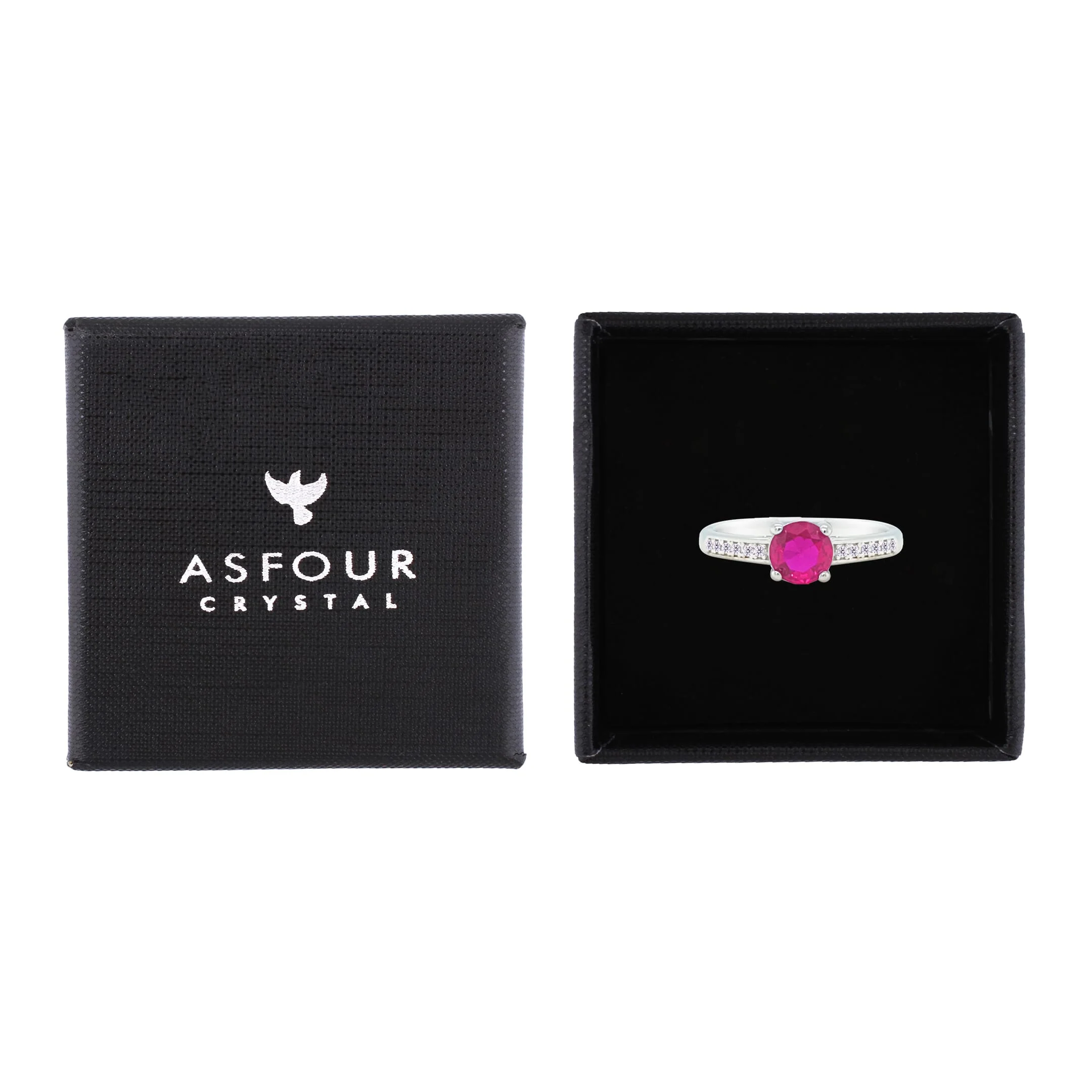Asfour Crystal Fashion Ring With Fuchsia Round Design In 925 Sterling Silver-RM0144-F-7 - Image 2