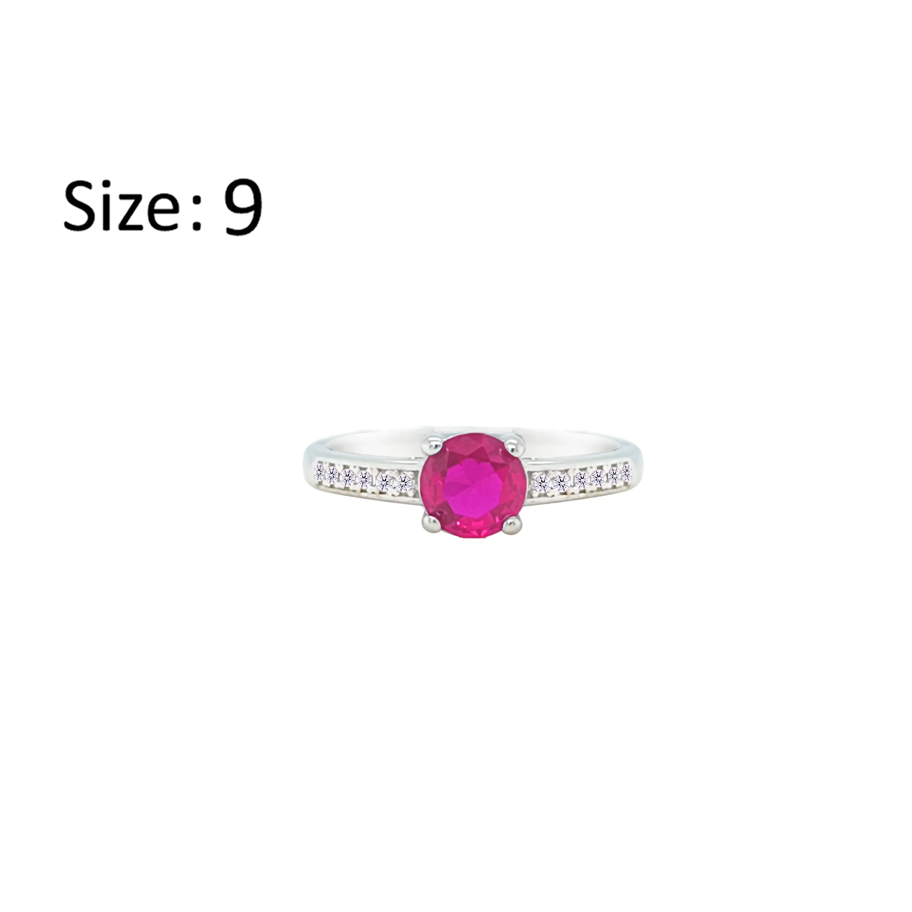 Asfour Crystal Fashion Ring With Fuchsia Round Design In 925 Sterling Silver-RM0144-F-9