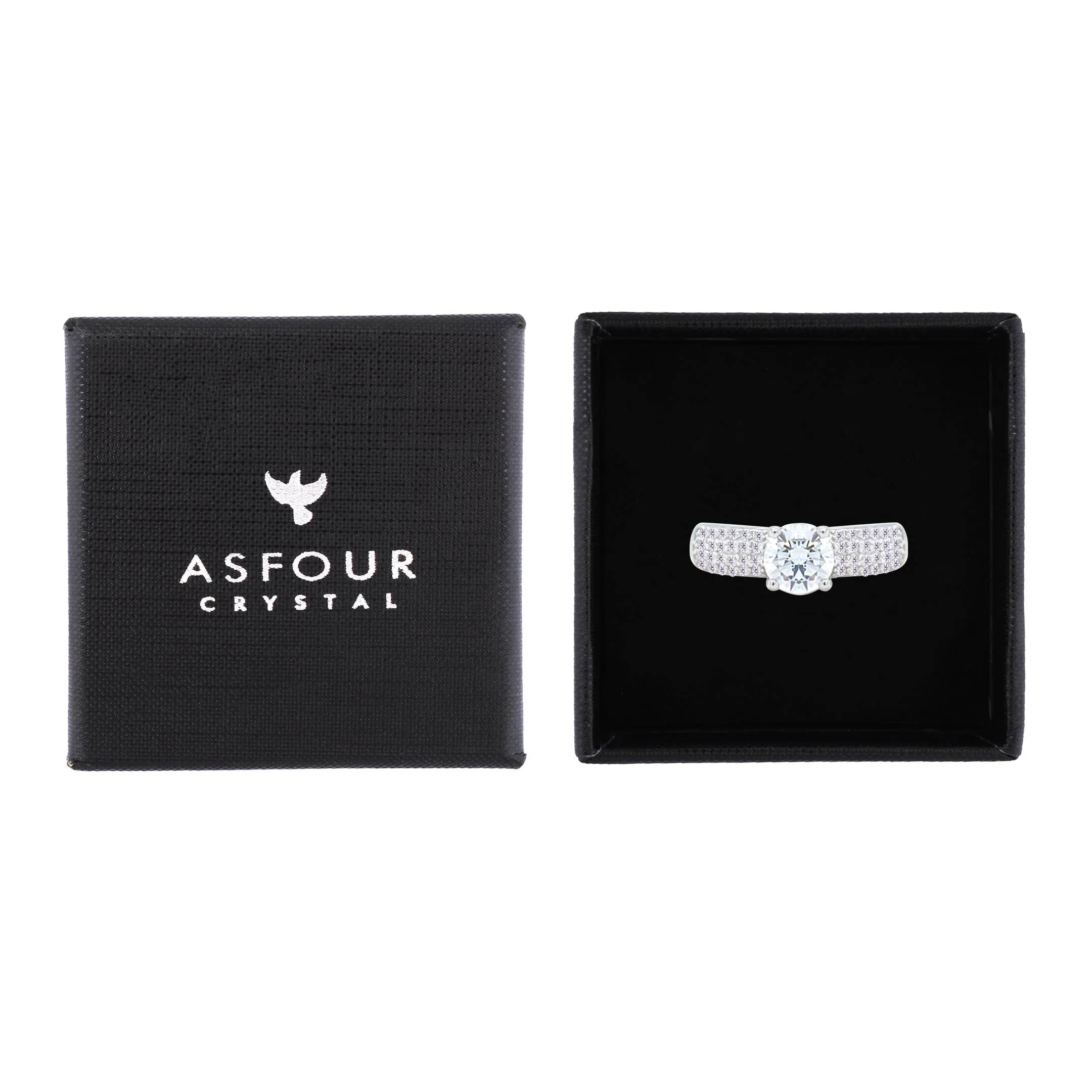 Asfour Crystal Fashion Ring With Round Design Inlaid With Zircon In 925 Sterling Silver-RM0138-8 - Image 2