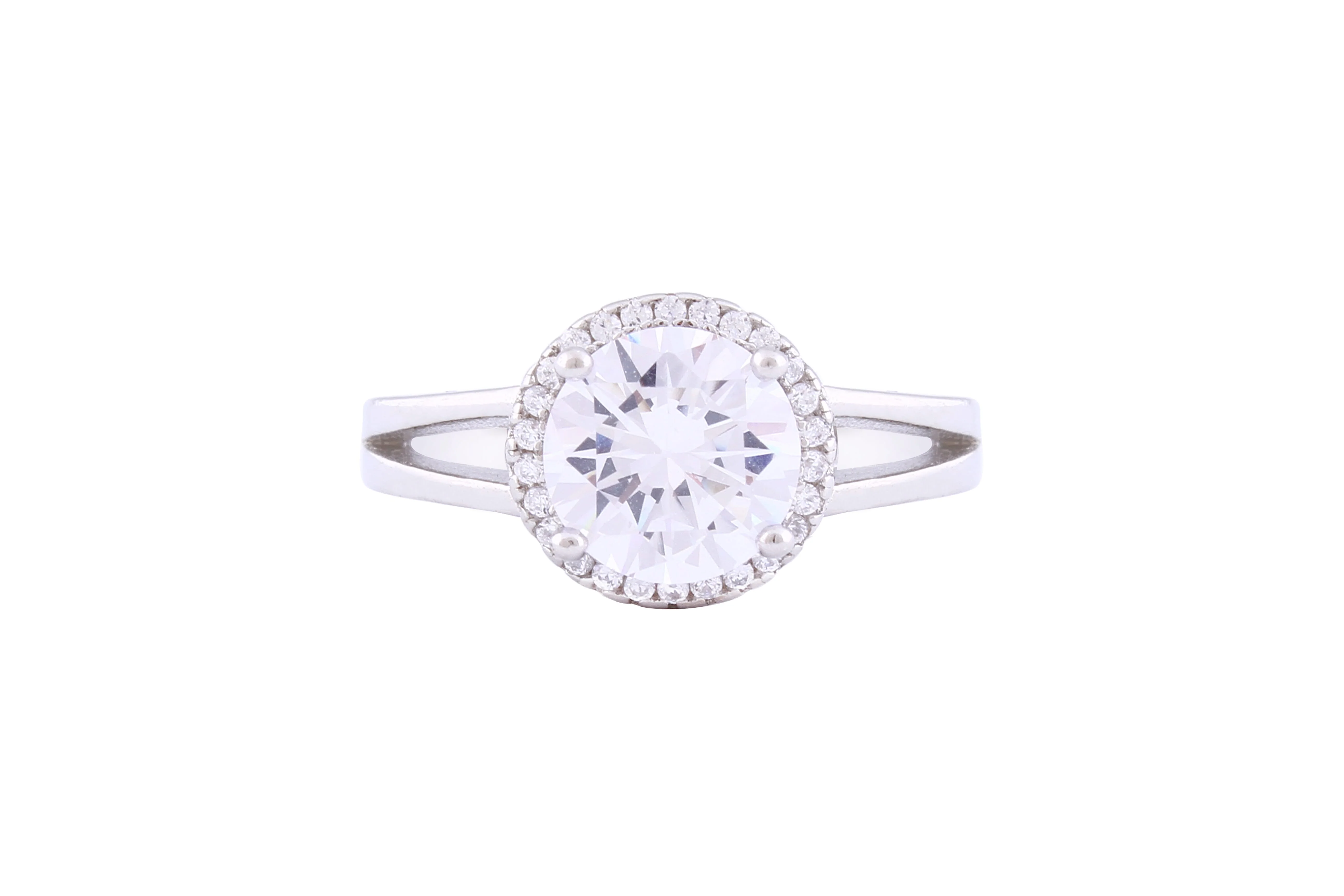 Asfour Crystal Halo Ring Inlaid With Round Zircon Stones In 925 Sterling Silver RM0042-7