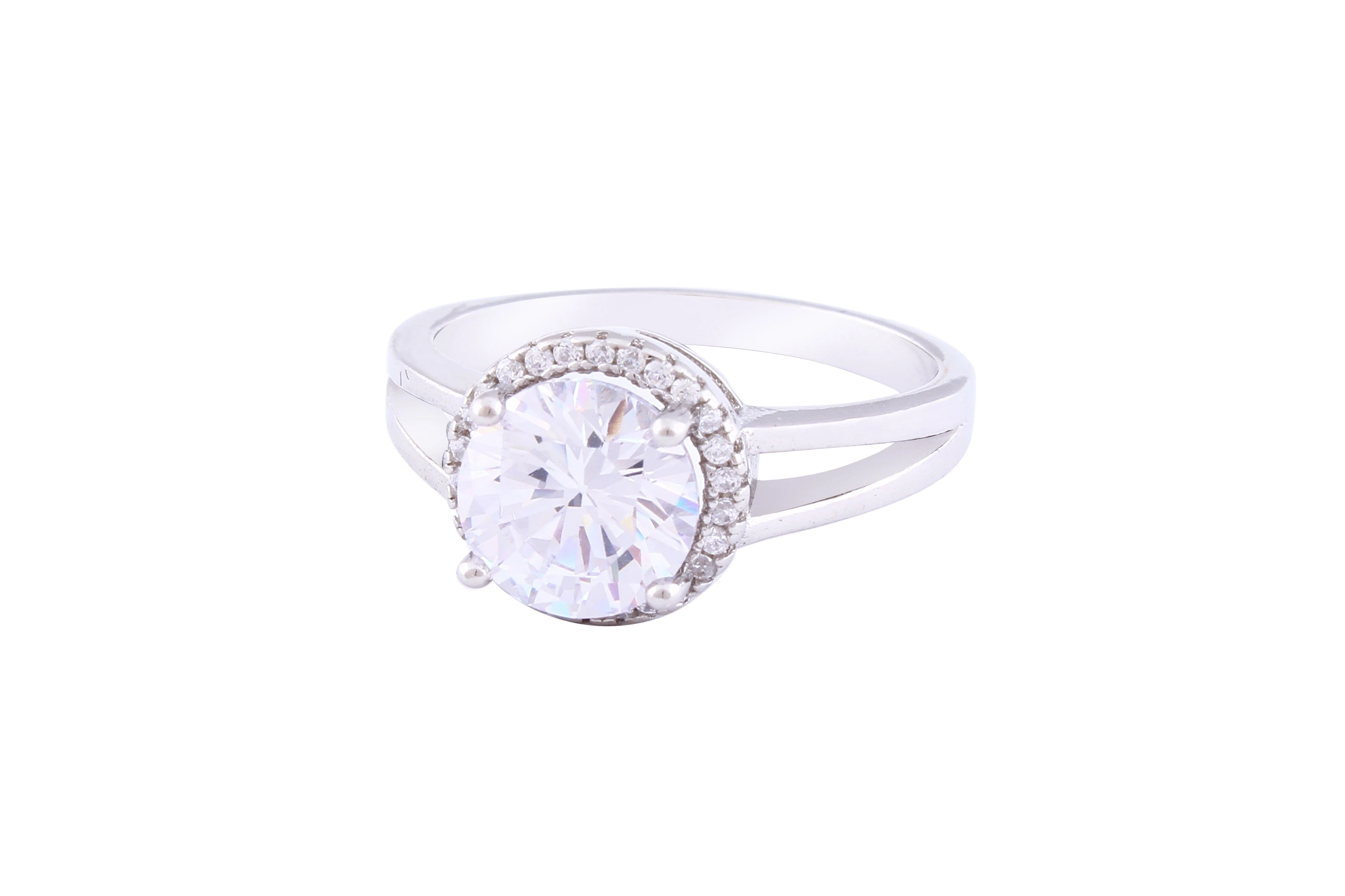 Asfour Crystal Halo Ring Inlaid With Round Zircon Stones In 925 Sterling Silver RM0042-7 - Image 2