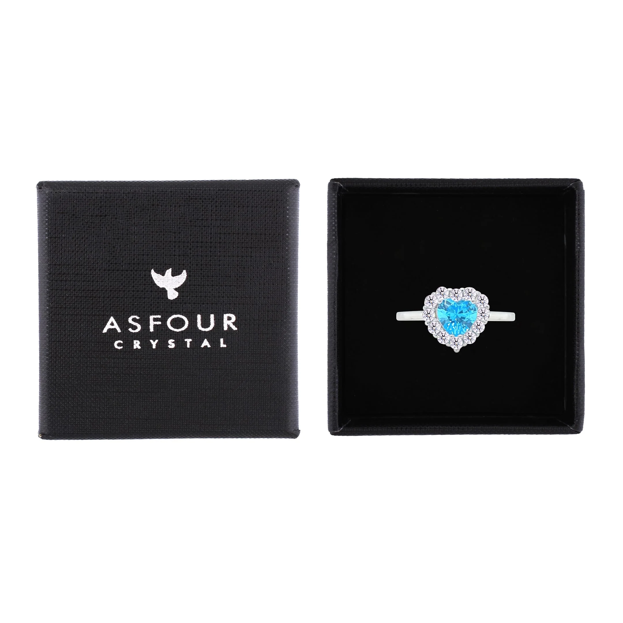 Asfour Crystal Halo Ring With Aquamarine Heart Design In 925 Sterling Silver-RM0151-WM-7 - Image 2