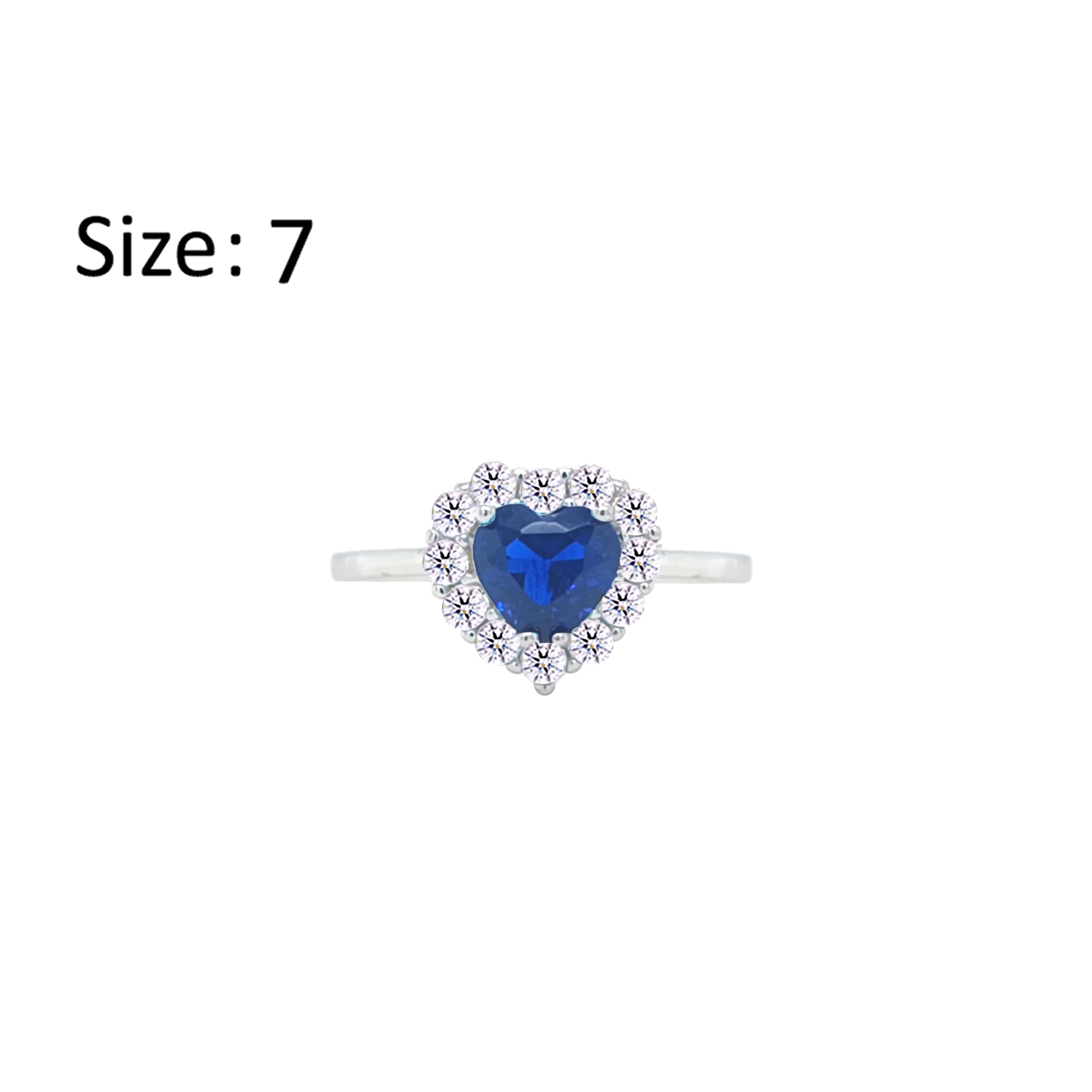 Asfour Crystal Halo Ring With Blue Heart Design In 925 Sterling Silver-RM0151-WB-7