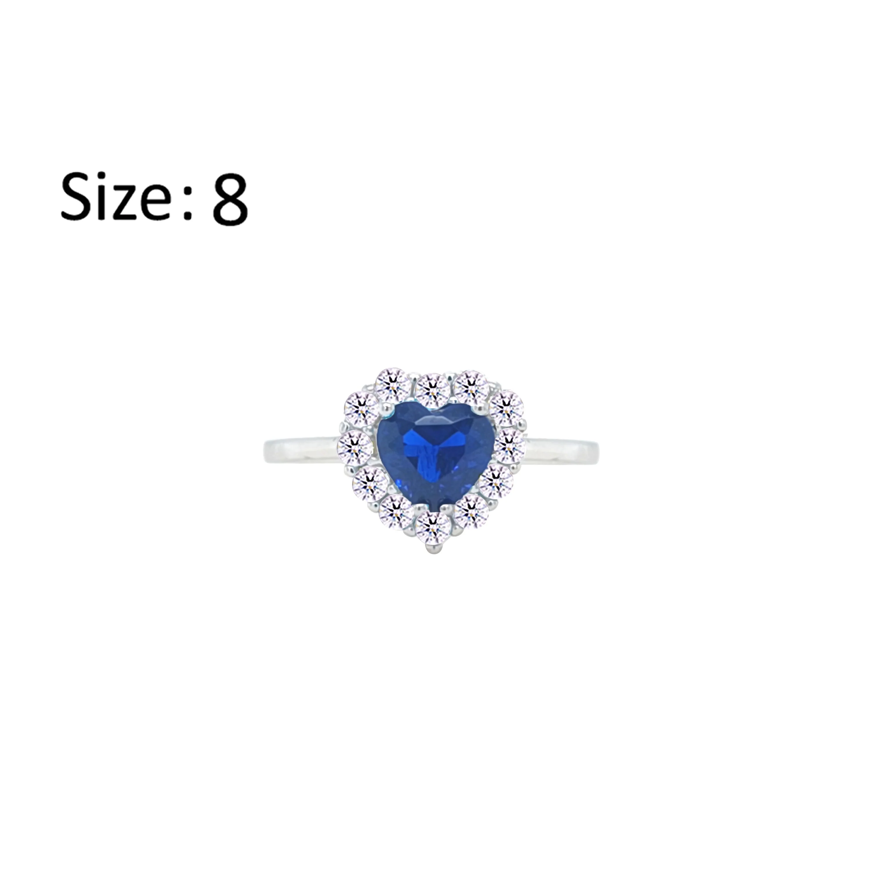 Asfour Crystal Halo Ring With Blue Heart Design In 925 Sterling Silver-RM0151-WB-8