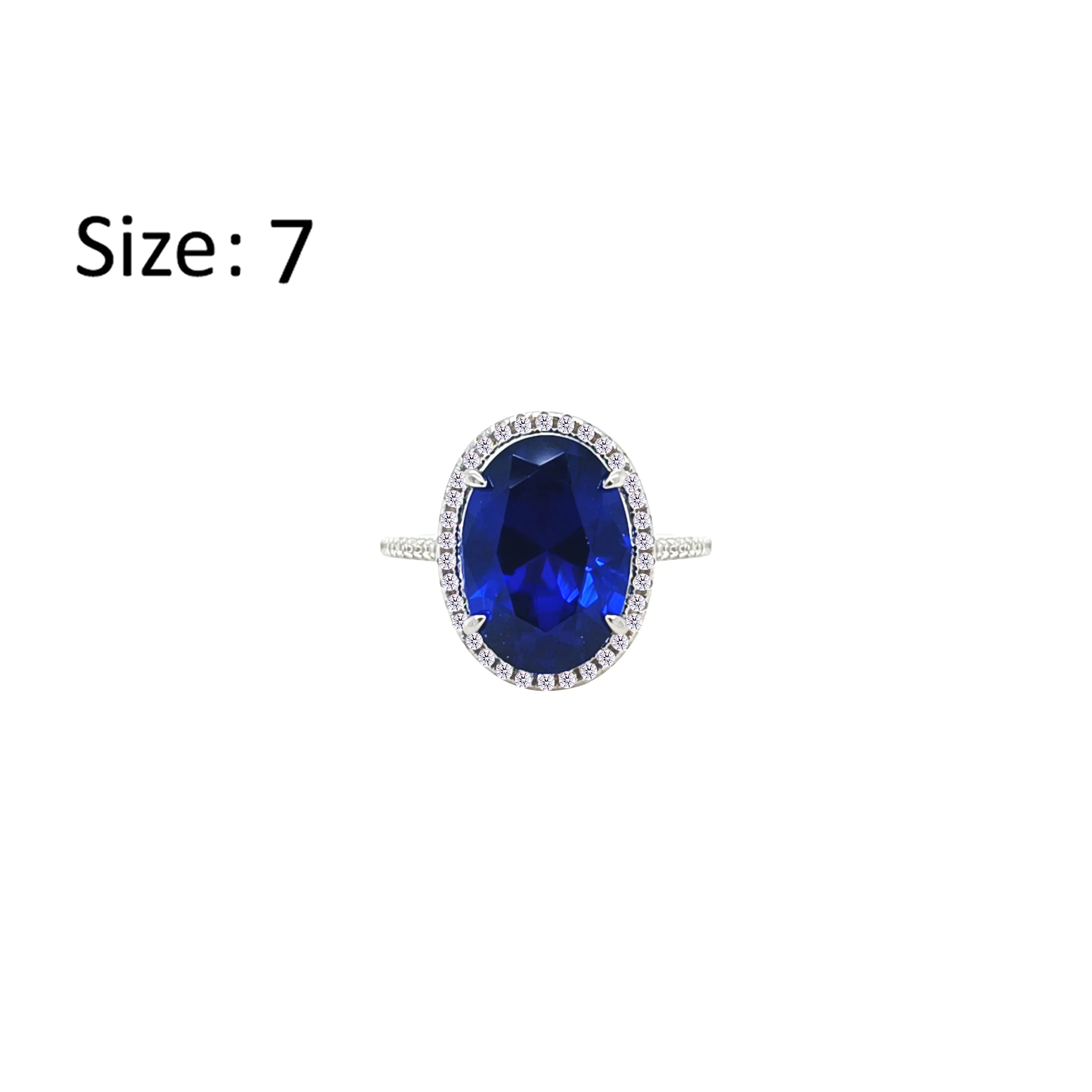 Asfour Crystal Halo Ring With Blue Oval Design In 925 Sterling Silver-RM0160-B-7