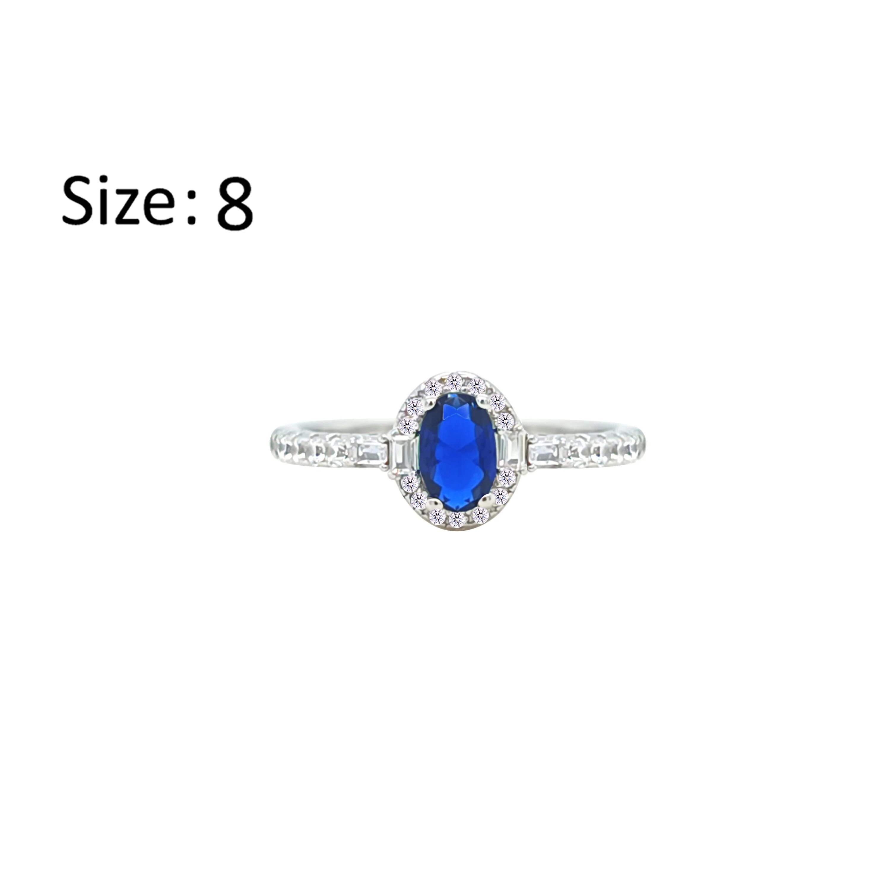 Asfour Crystal Halo Ring With Blue Oval Design In 925 Sterling Silver-RM0162-B-8