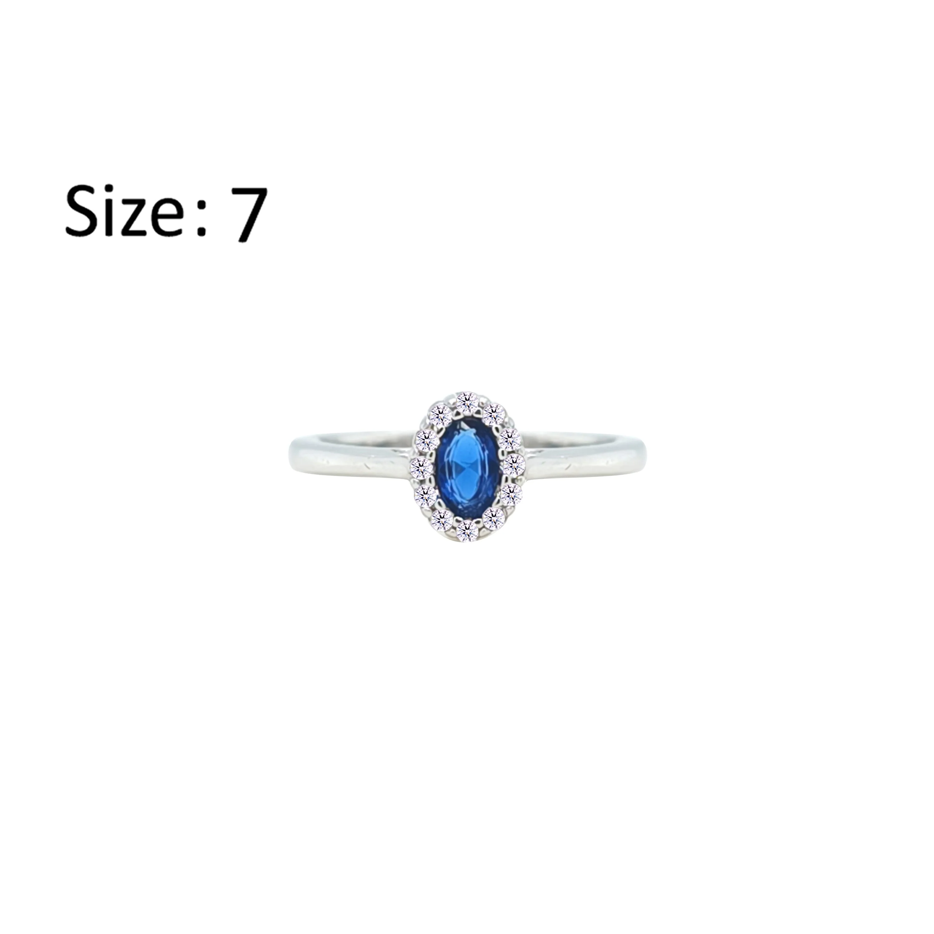 Asfour Crystal Halo Ring With Blue Oval Design In 925 Sterling Silver-RM0163-B-7
