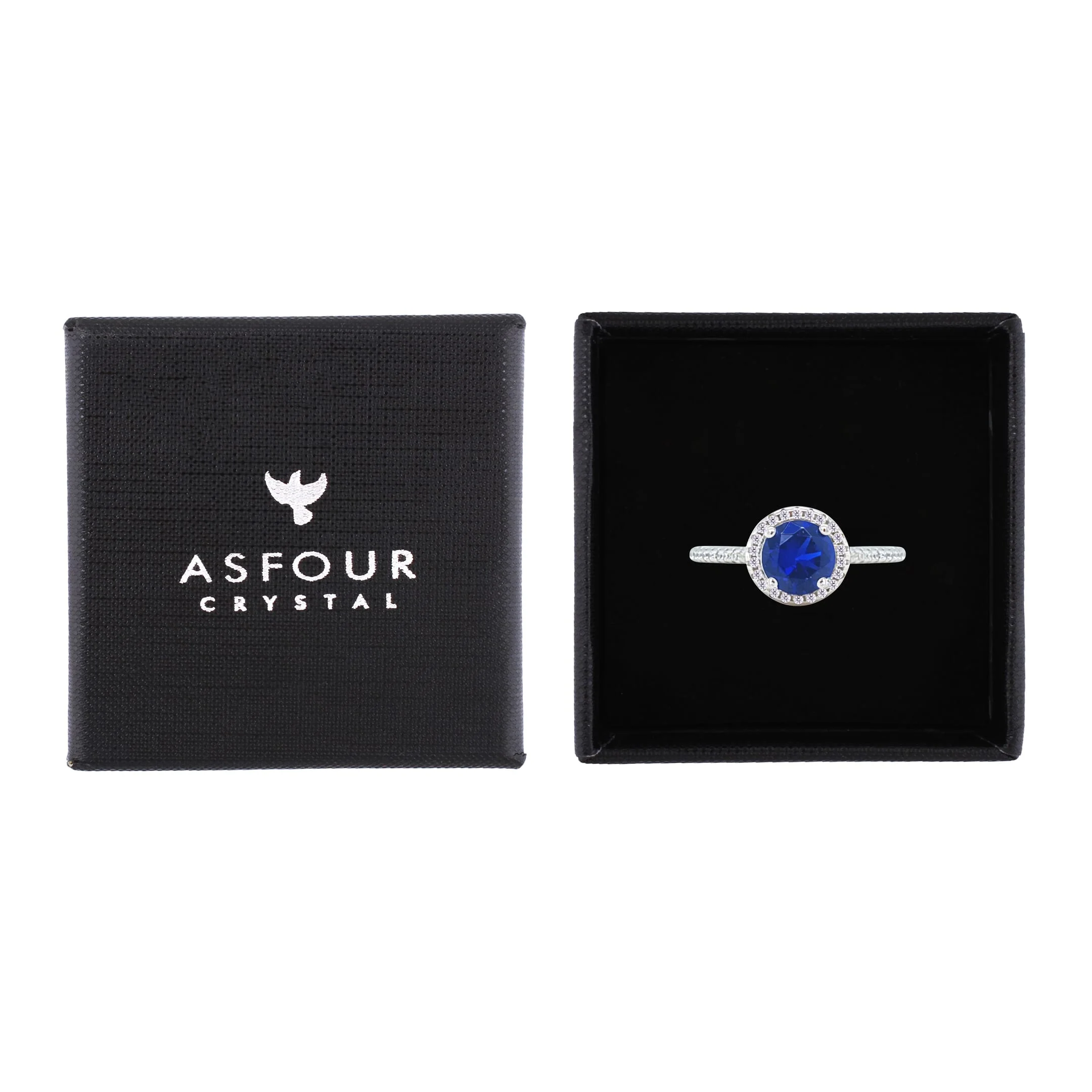 Asfour Crystal Halo Ring With Blue Round Design In 925 Sterling Silver-RM0139-B-9 - Image 2