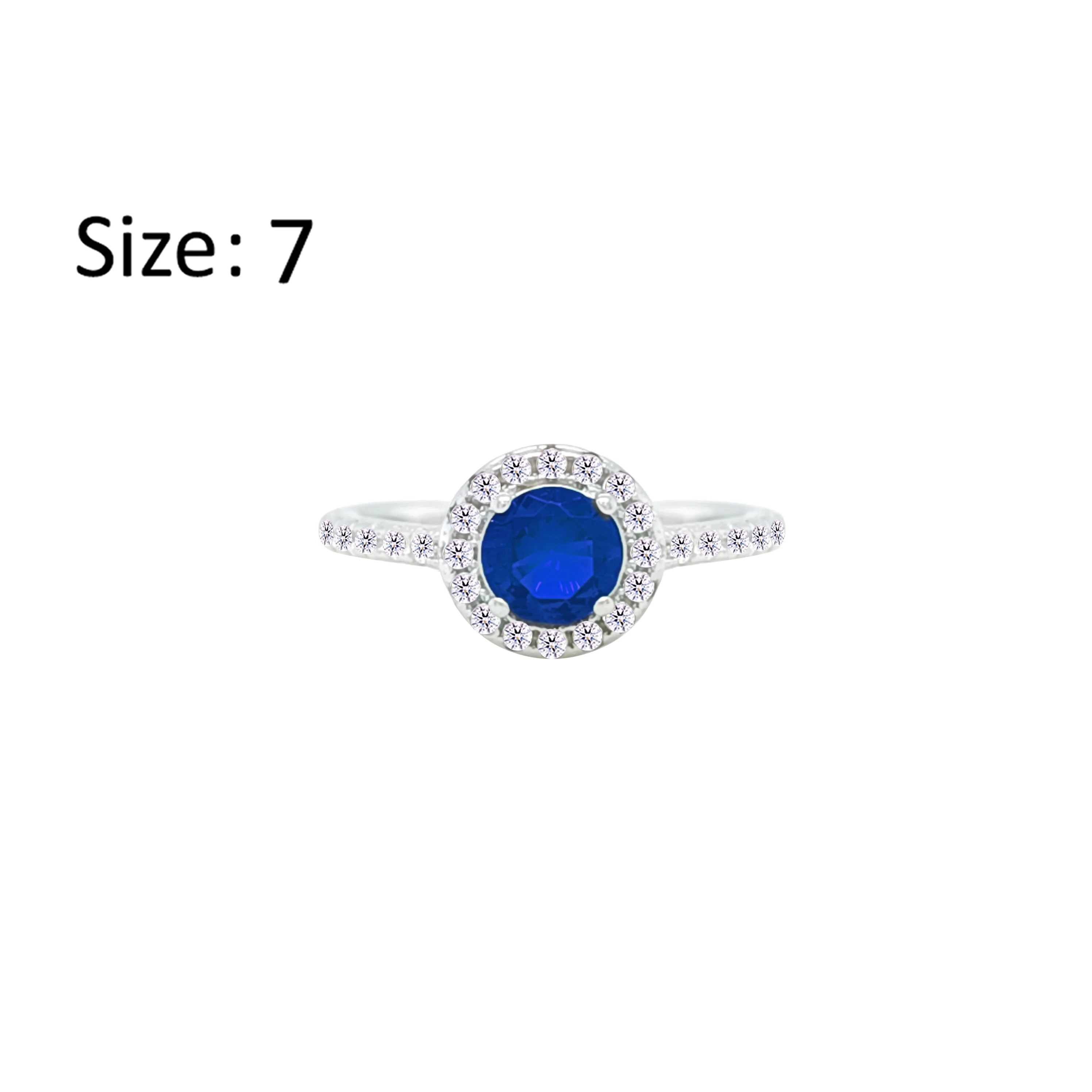 Asfour Crystal Halo Ring With Blue Round Design In 925 Sterling Silver-RM0140-B-7