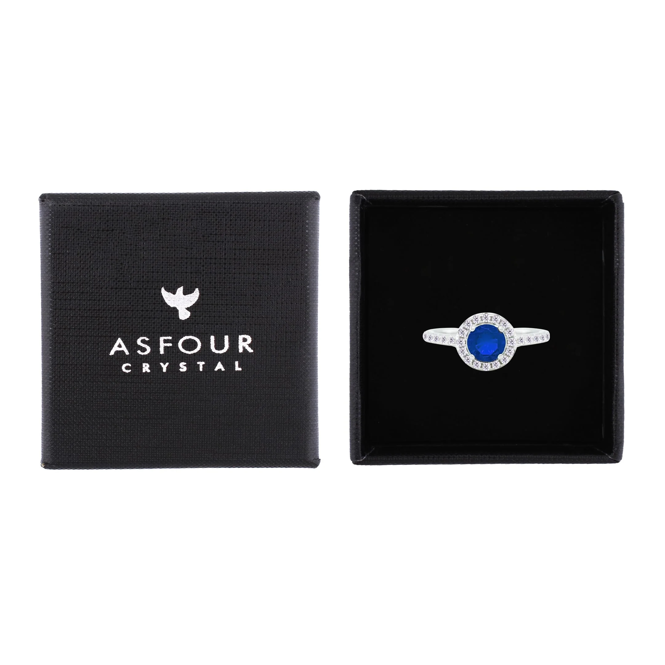 Asfour Crystal Halo Ring With Blue Round Design In 925 Sterling Silver-RM0140-B-8 - Image 2