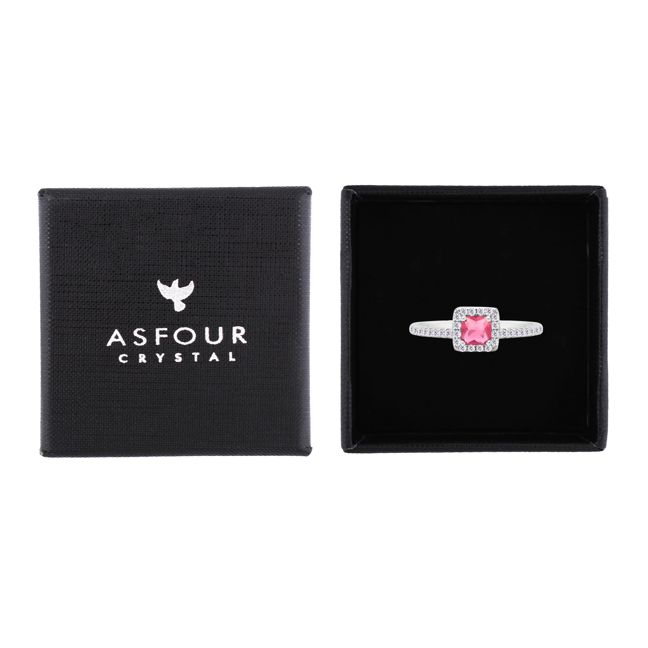 Asfour Crystal Halo Ring With Dark Rose Square Design In 925 Sterling Silver-RM0166-O5-7 - Image 2