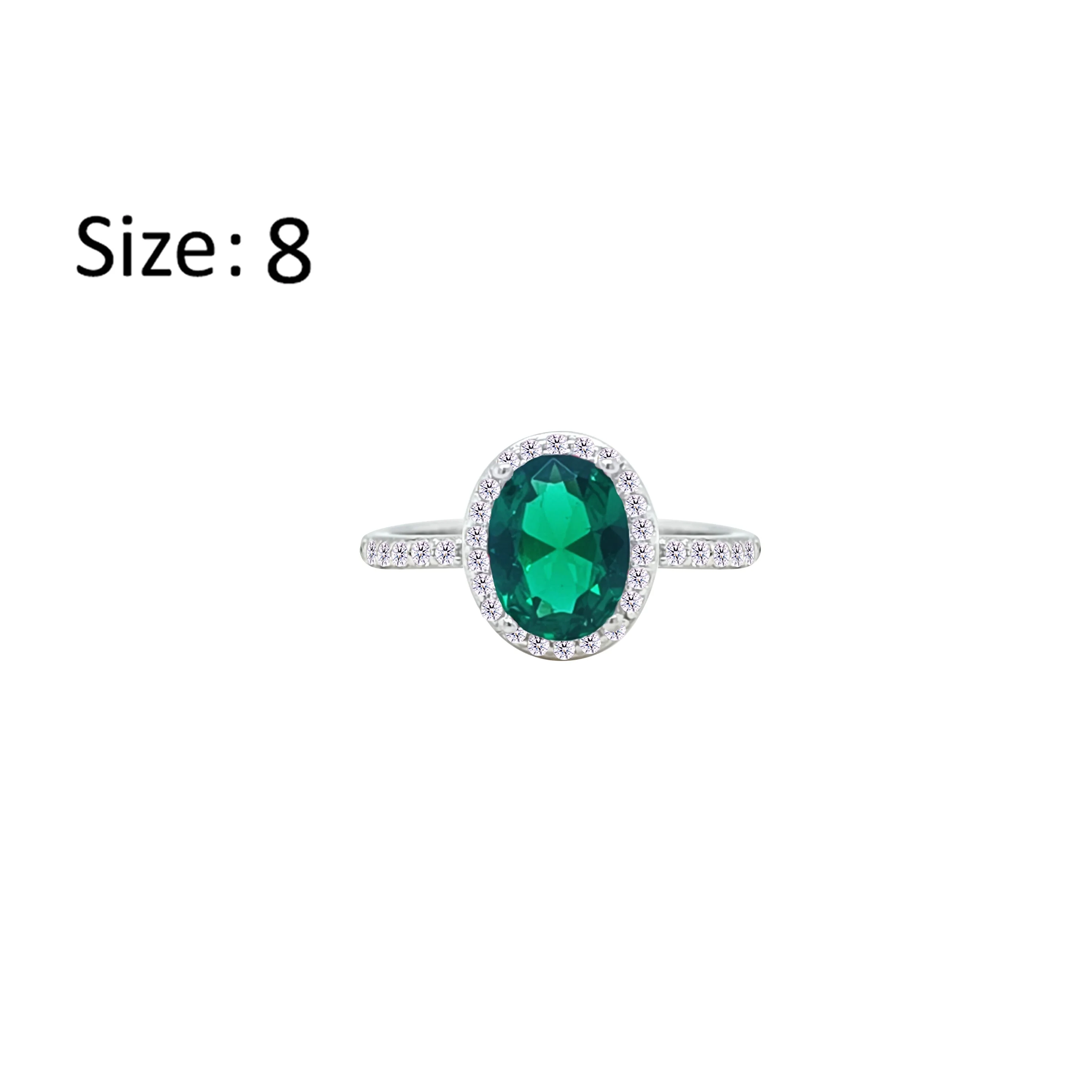 Asfour Crystal Halo Ring With Emerald Green Oval Design In 925 Sterling Silver-RM0161-G-8