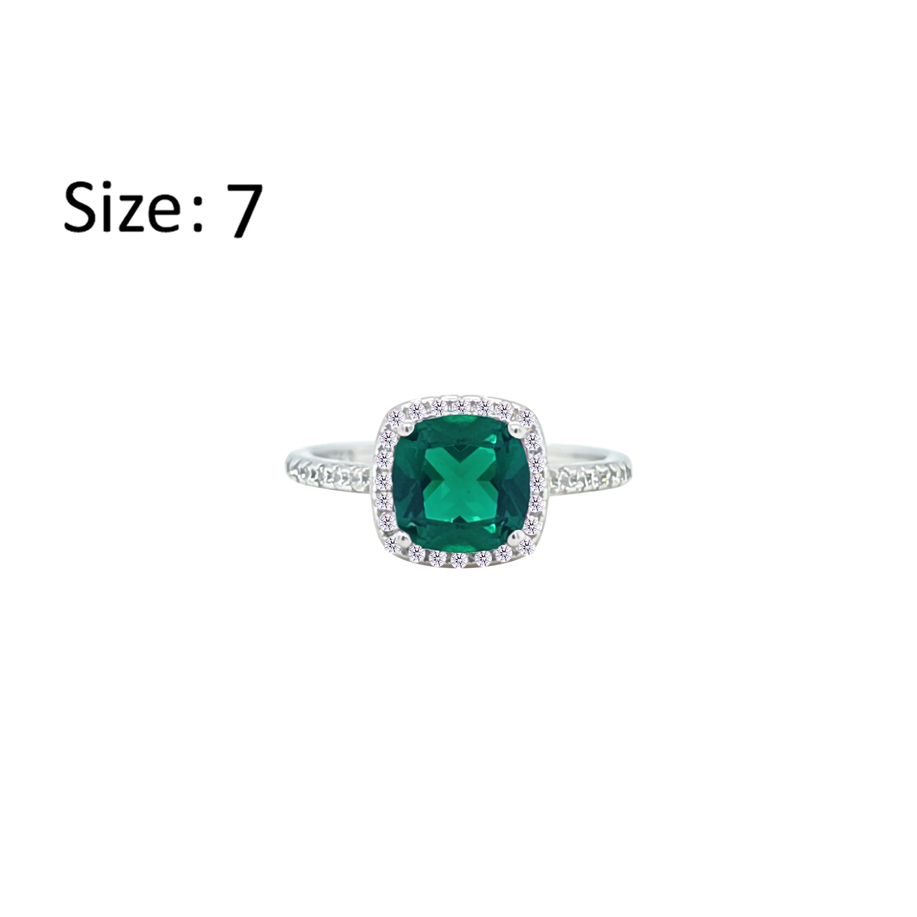 Asfour Crystal Halo Ring With Emerald Green Square Design In 925 Sterling Silver-RM0155-G-7