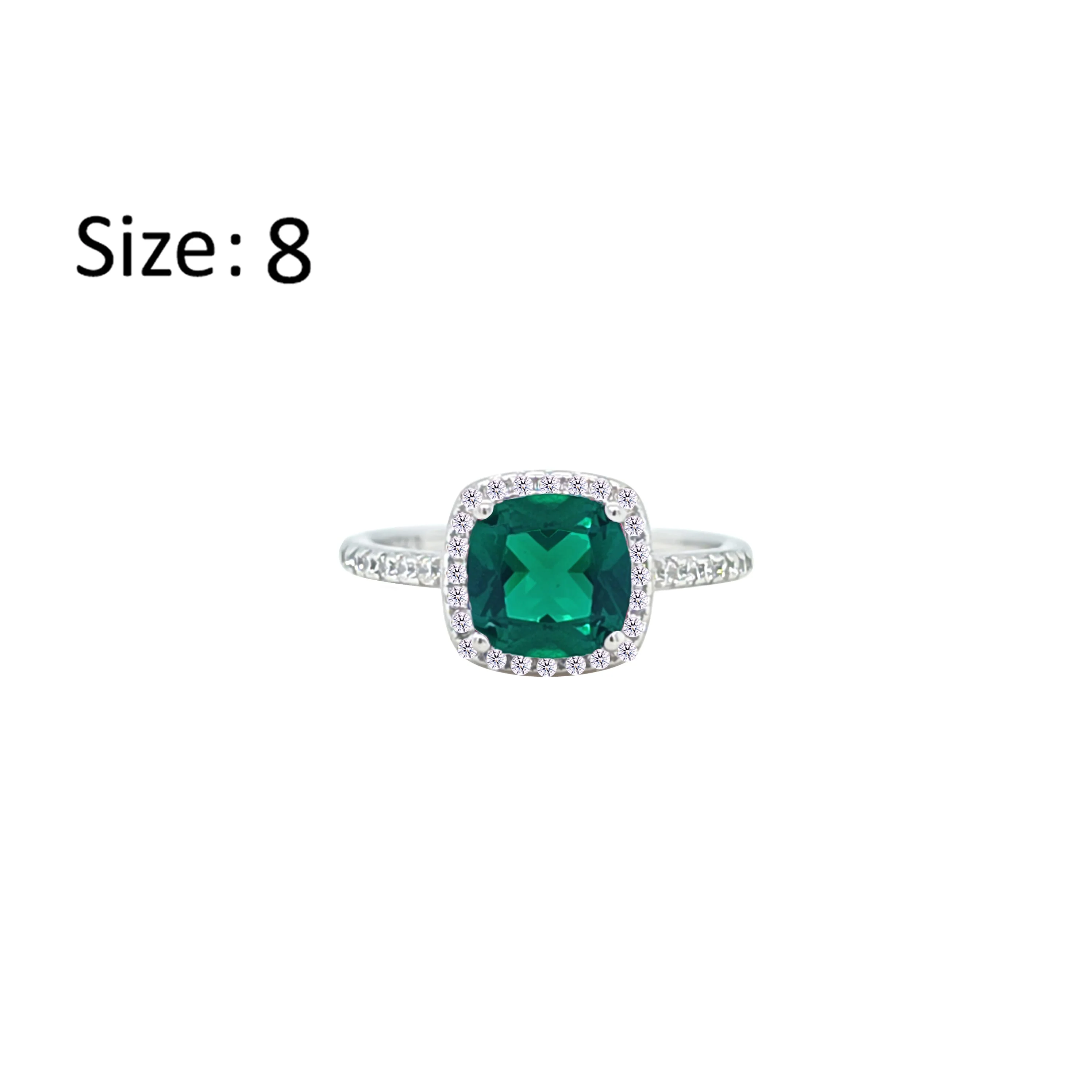 Asfour Crystal Halo Ring With Emerald Green Square Design In 925 Sterling Silver-RM0155-G-8